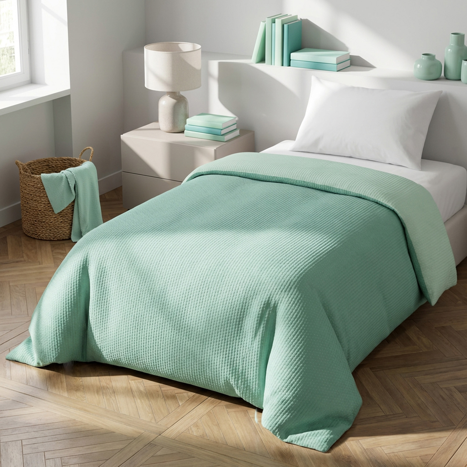 Trapuntino 1 piazza e mezza double face verde