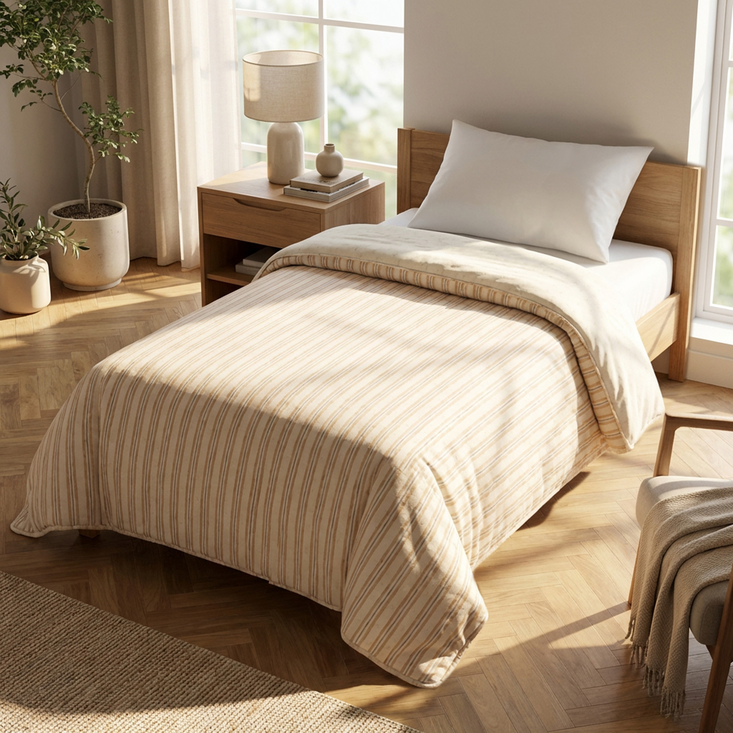 Trapuntino 1 piazza e mezza double face righe beige