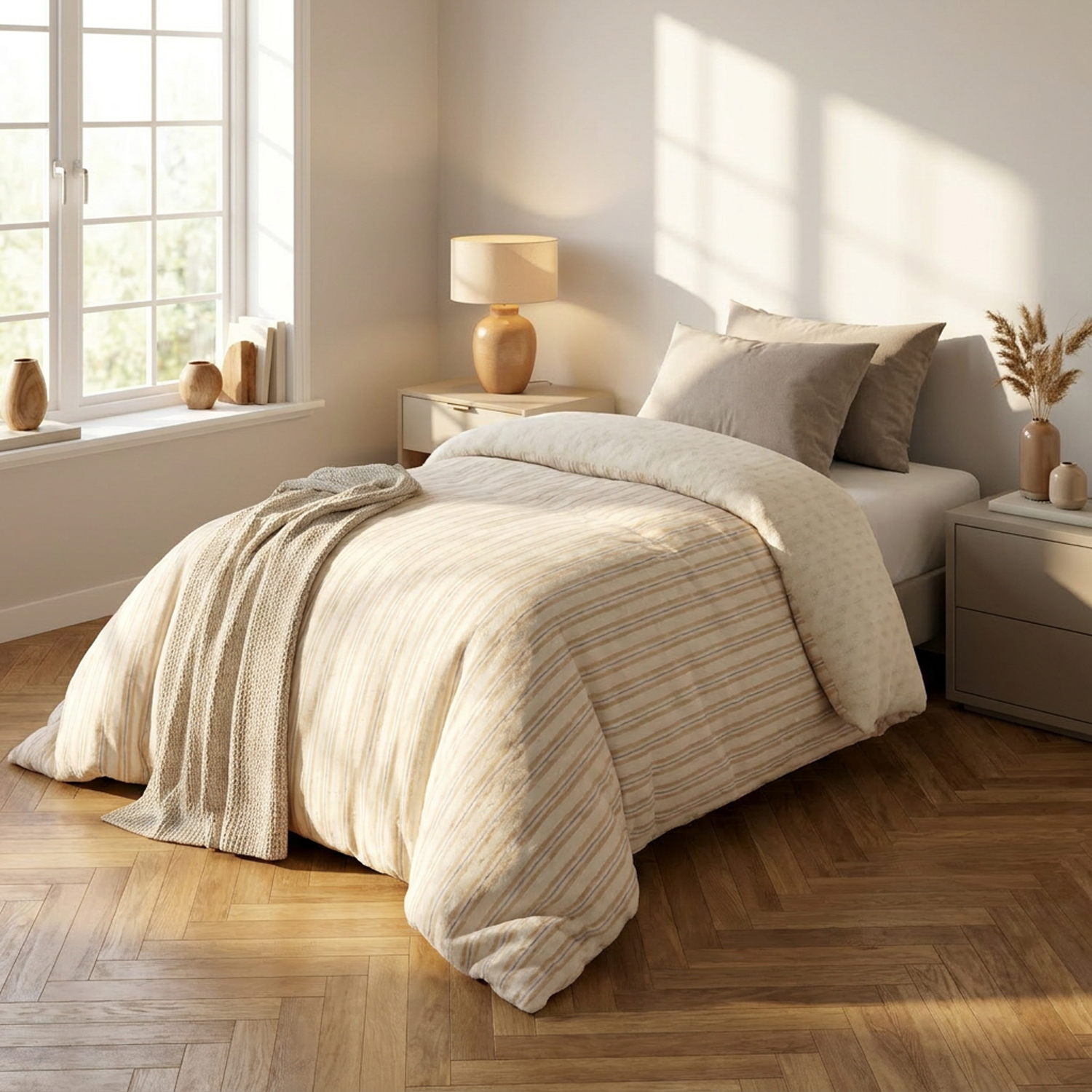Trapuntino singolo microfibra double face righe beige