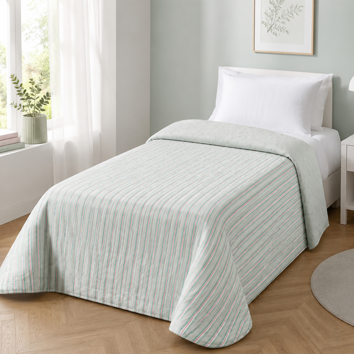Trapuntino singolo microfibra double face righe verde