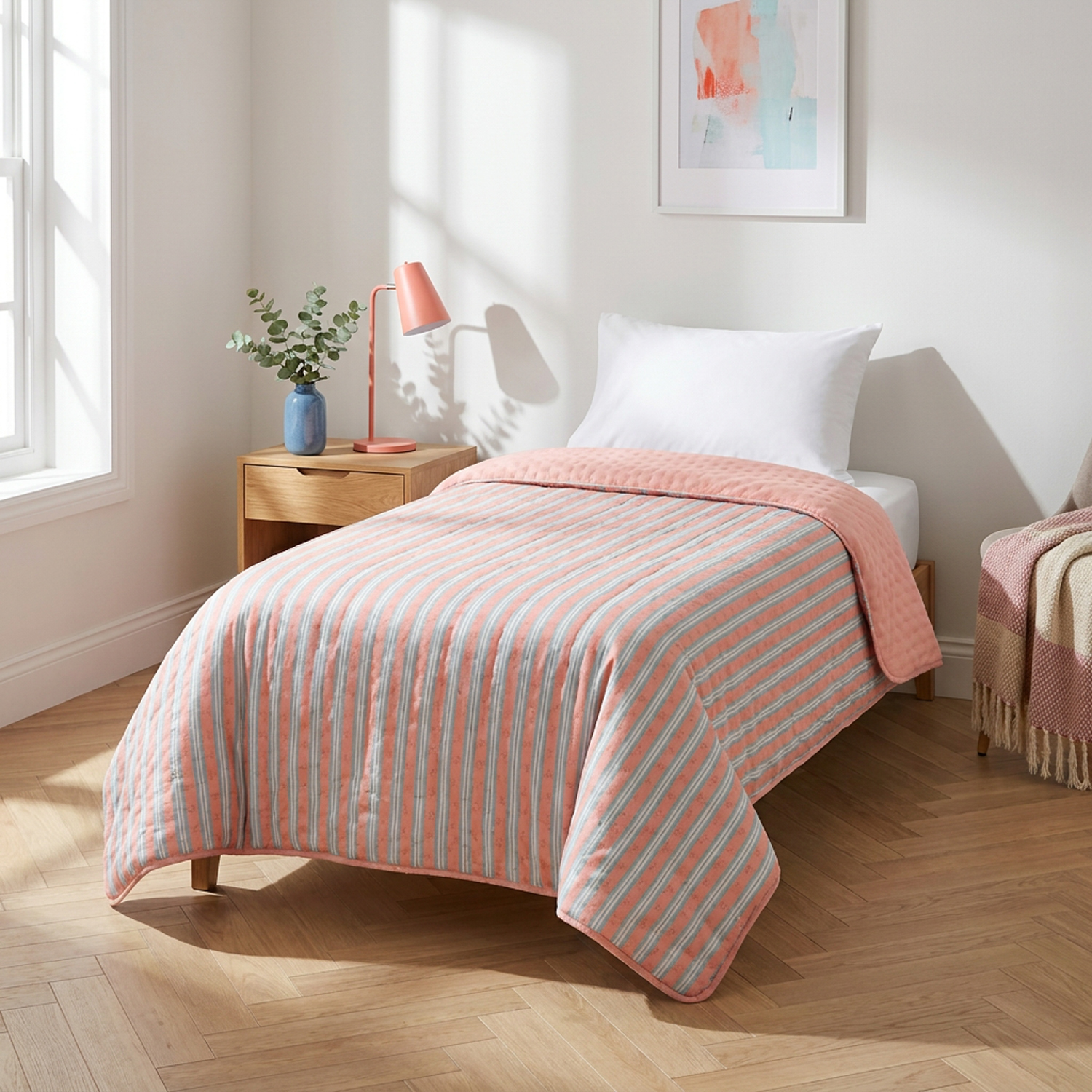 Trapuntino singolo microfibra double face righe rosa