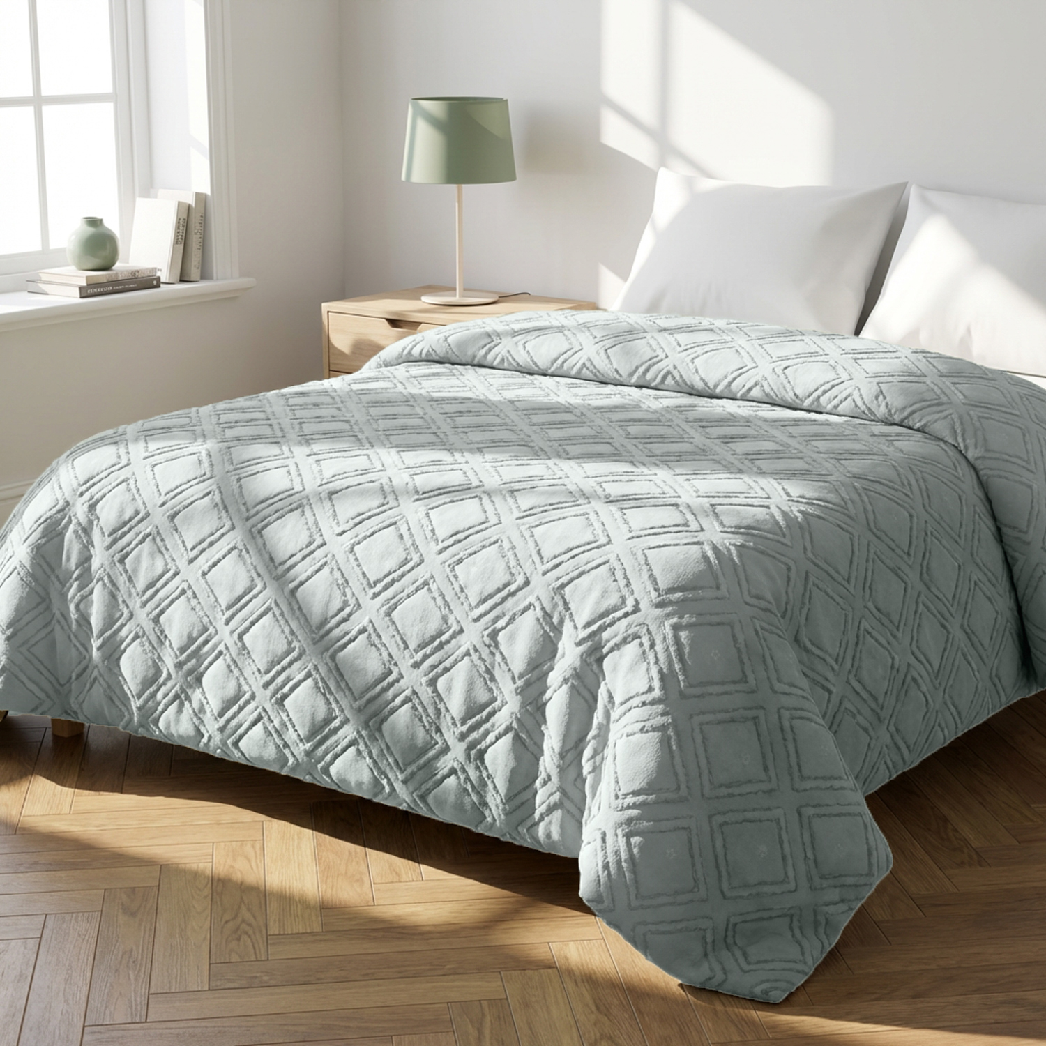 Trapuntino matrimoniale microfibra geometrico grigio