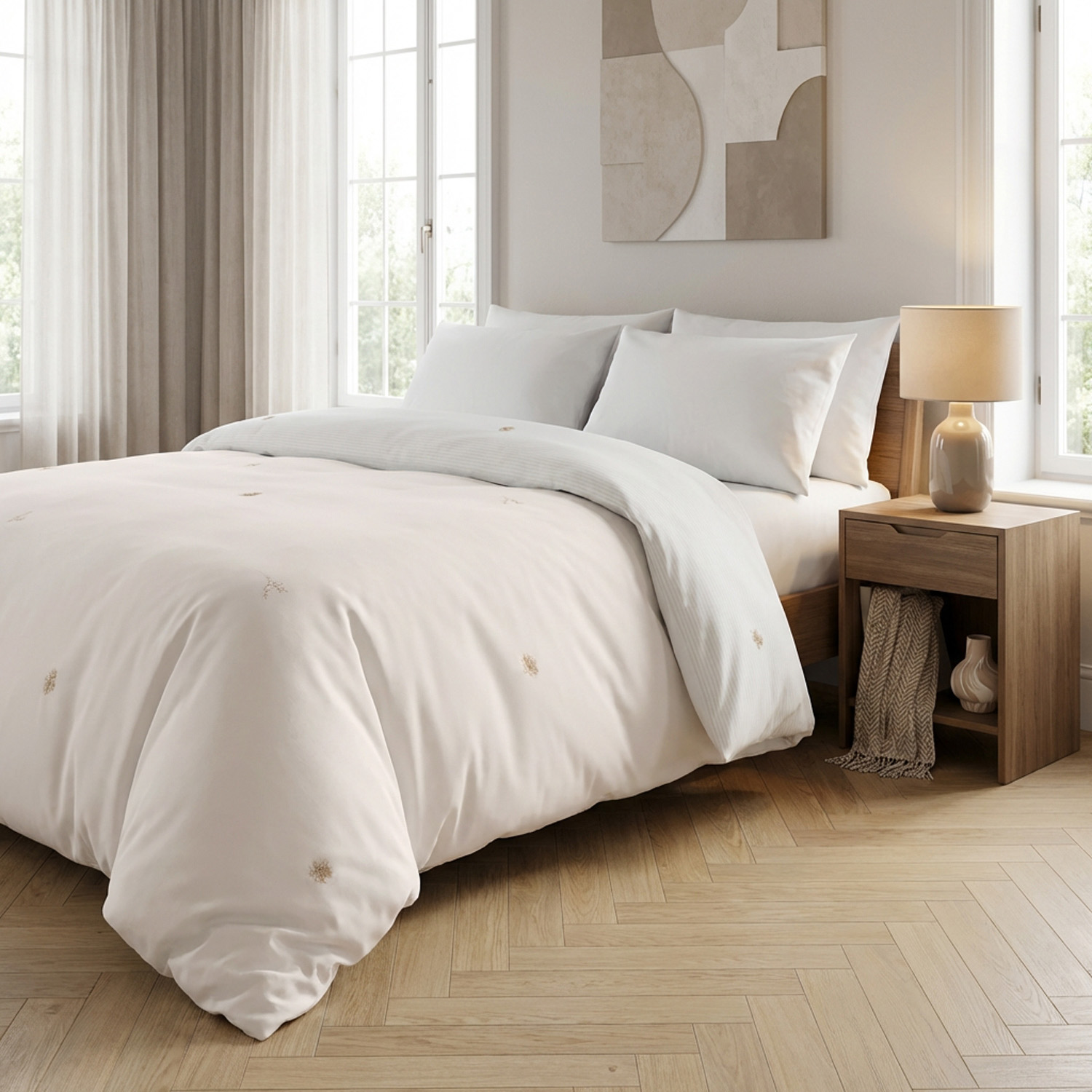 Trapuntino matrimoniale microfibra con ricamo beige