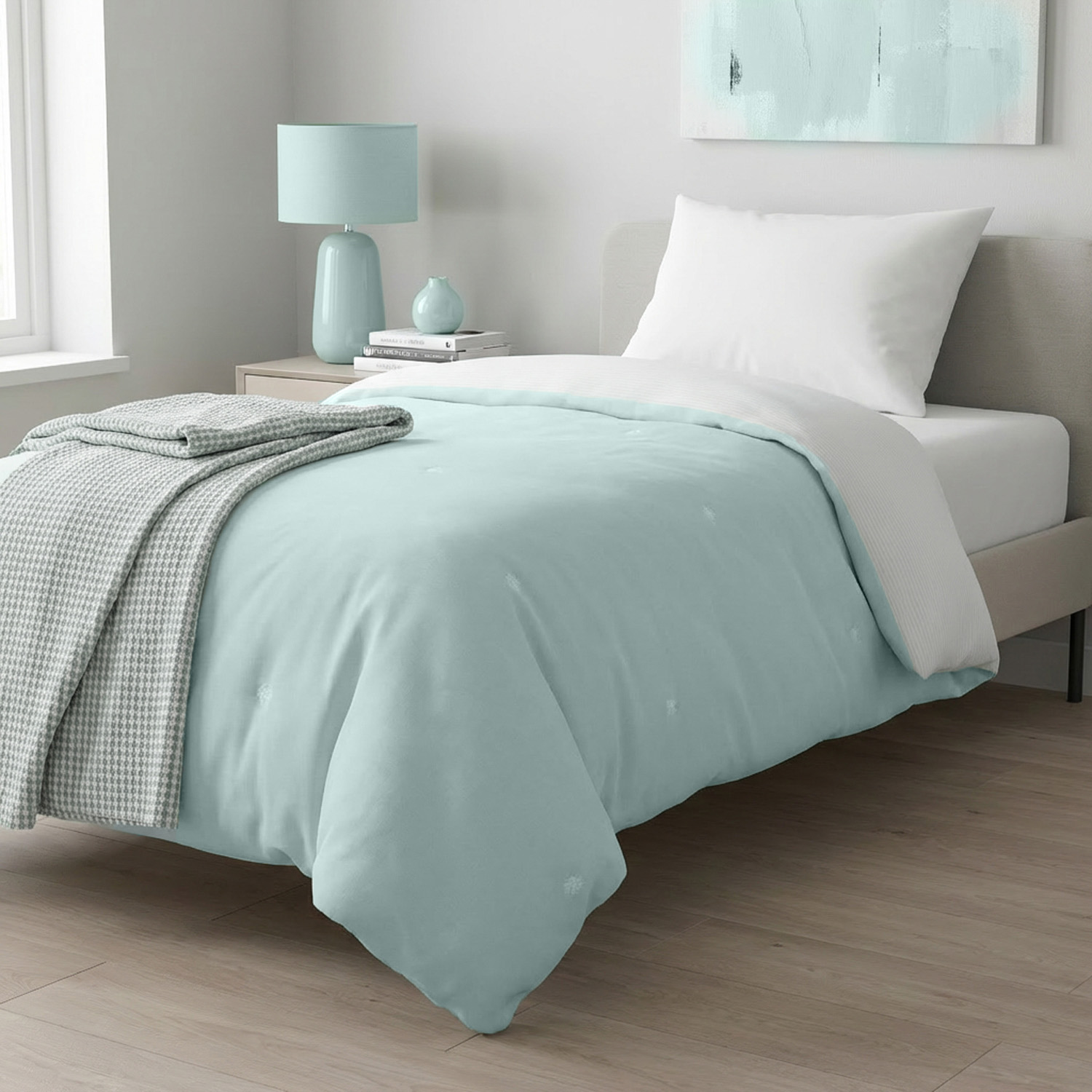 Trapuntino 1 piazza e mezza microfibra con ricamo verde