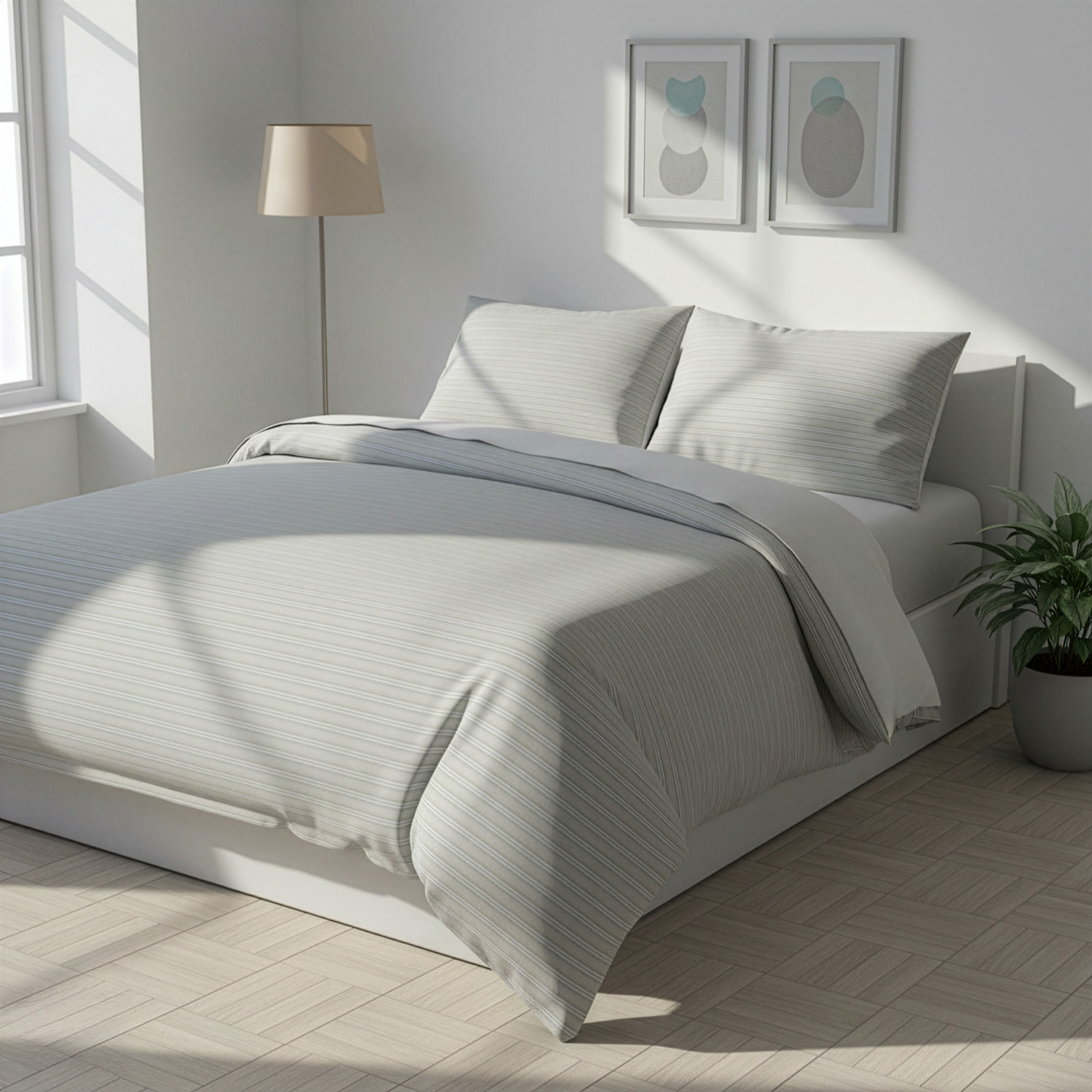 Parure copripiumino matrimoniale cotone righe grigio