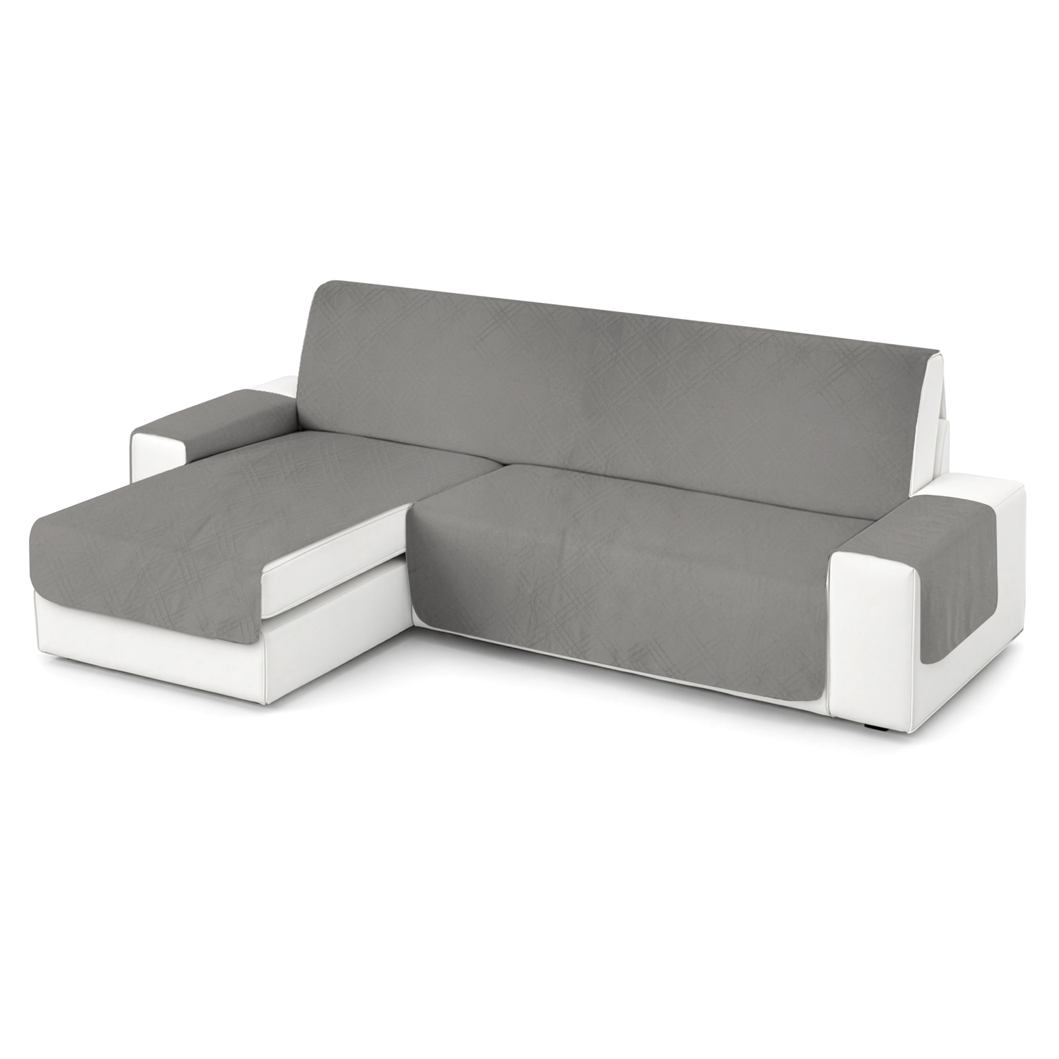 Copridivano 3 posti penisola double face microfibra grigio scuro