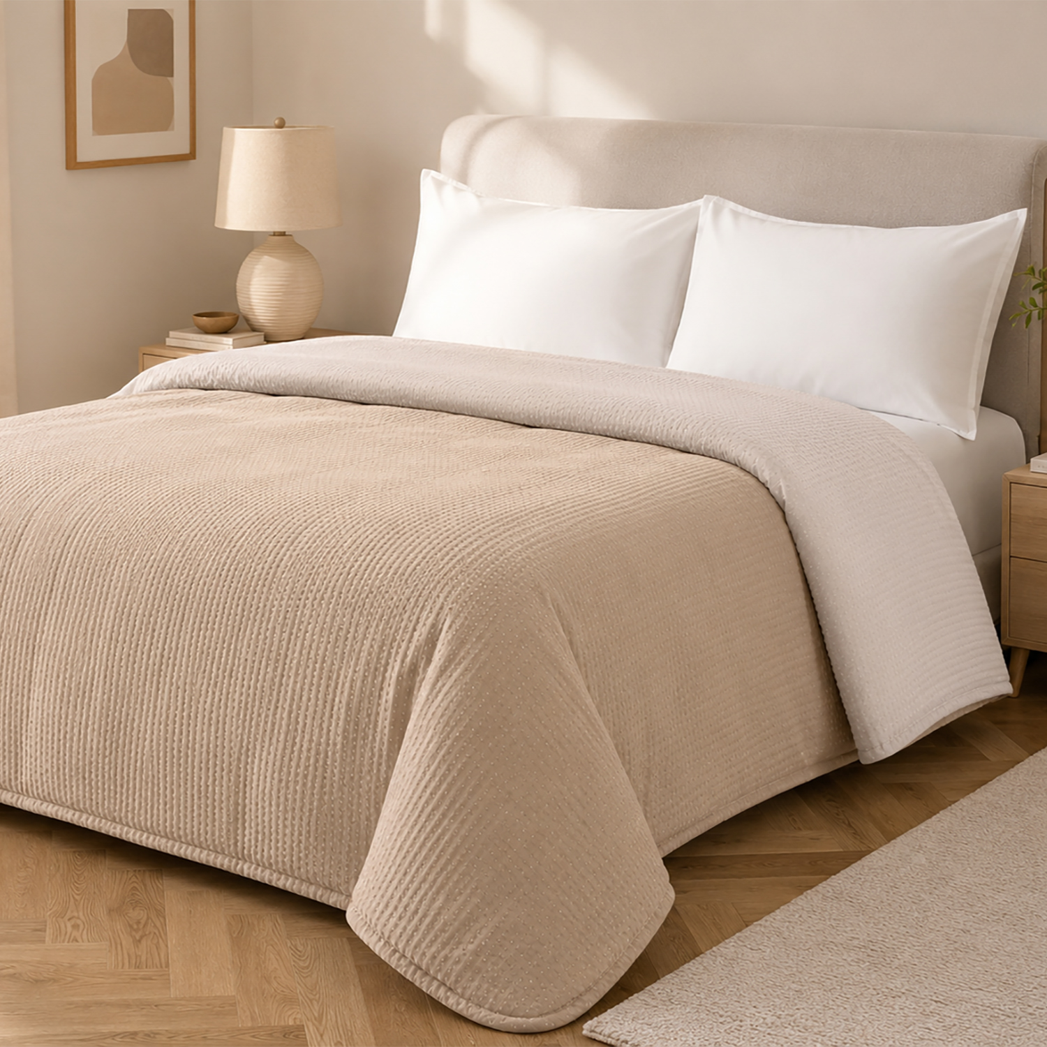 Trapuntino matrimoniale microfibra double face beige