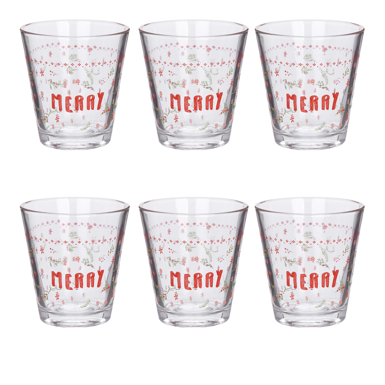 Set 6 bicchieri natalizi vetro 235 ml Merry