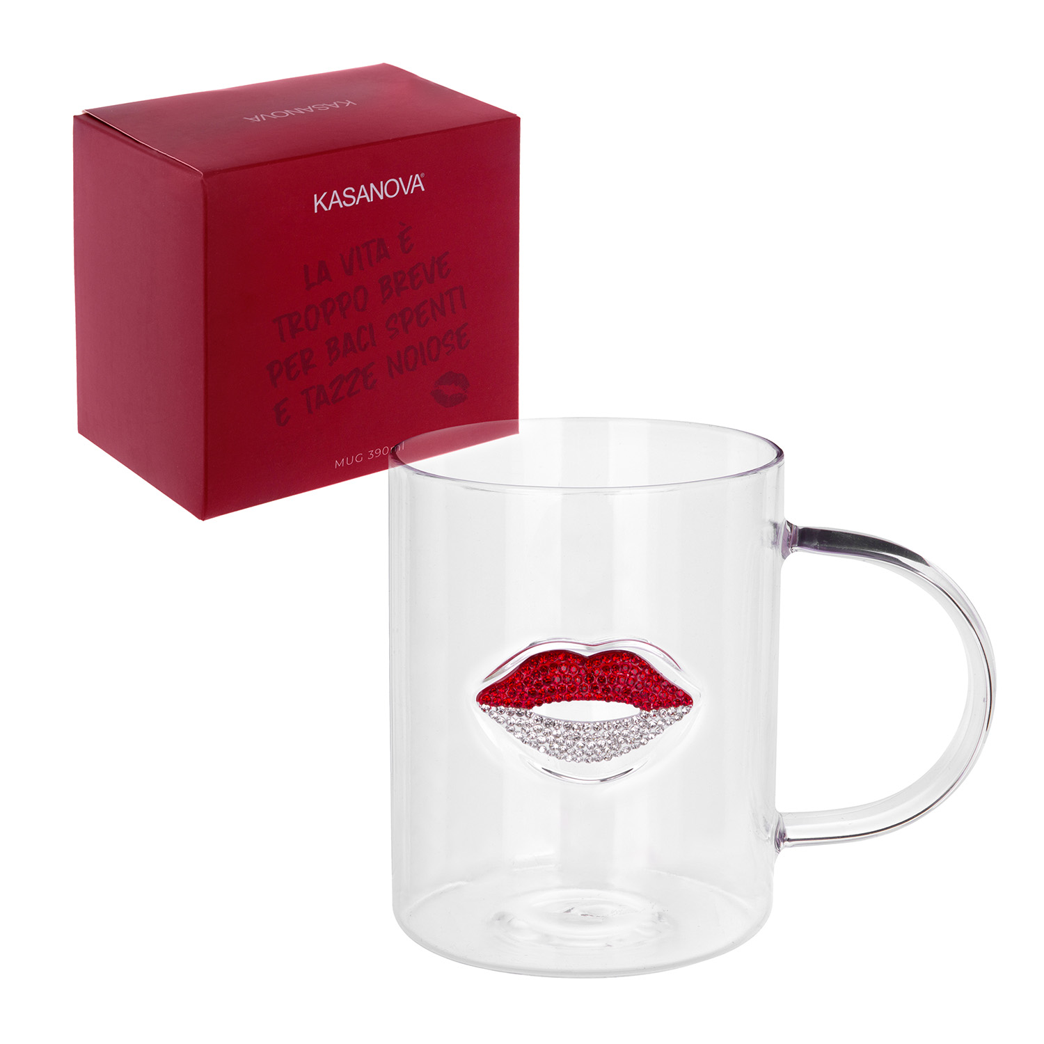 Tazza labbra rosso bianco vetro 390 ml