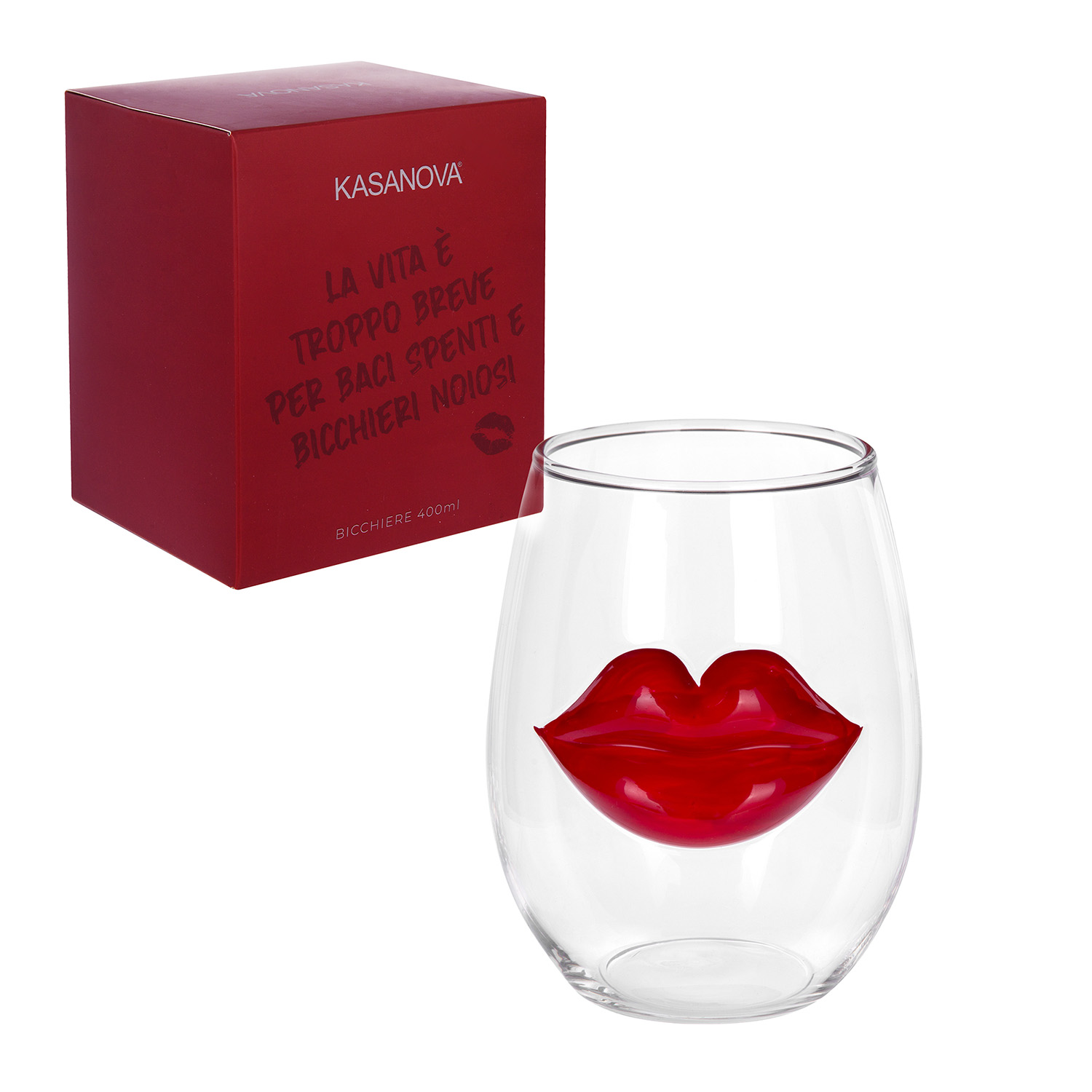 Bicchiera vetro labbra rosse 400 ml