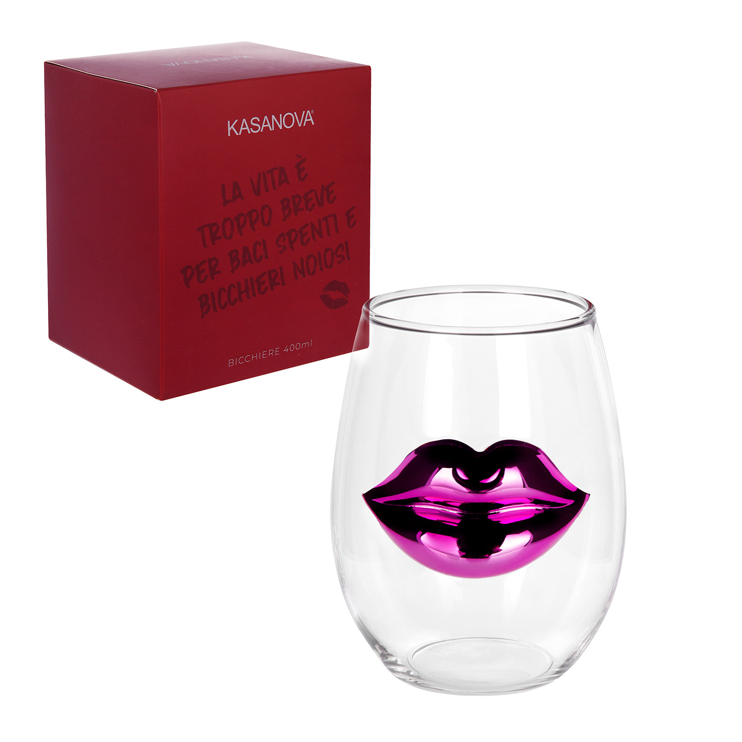 Bicchiera vetro labbra rosa 400 ml