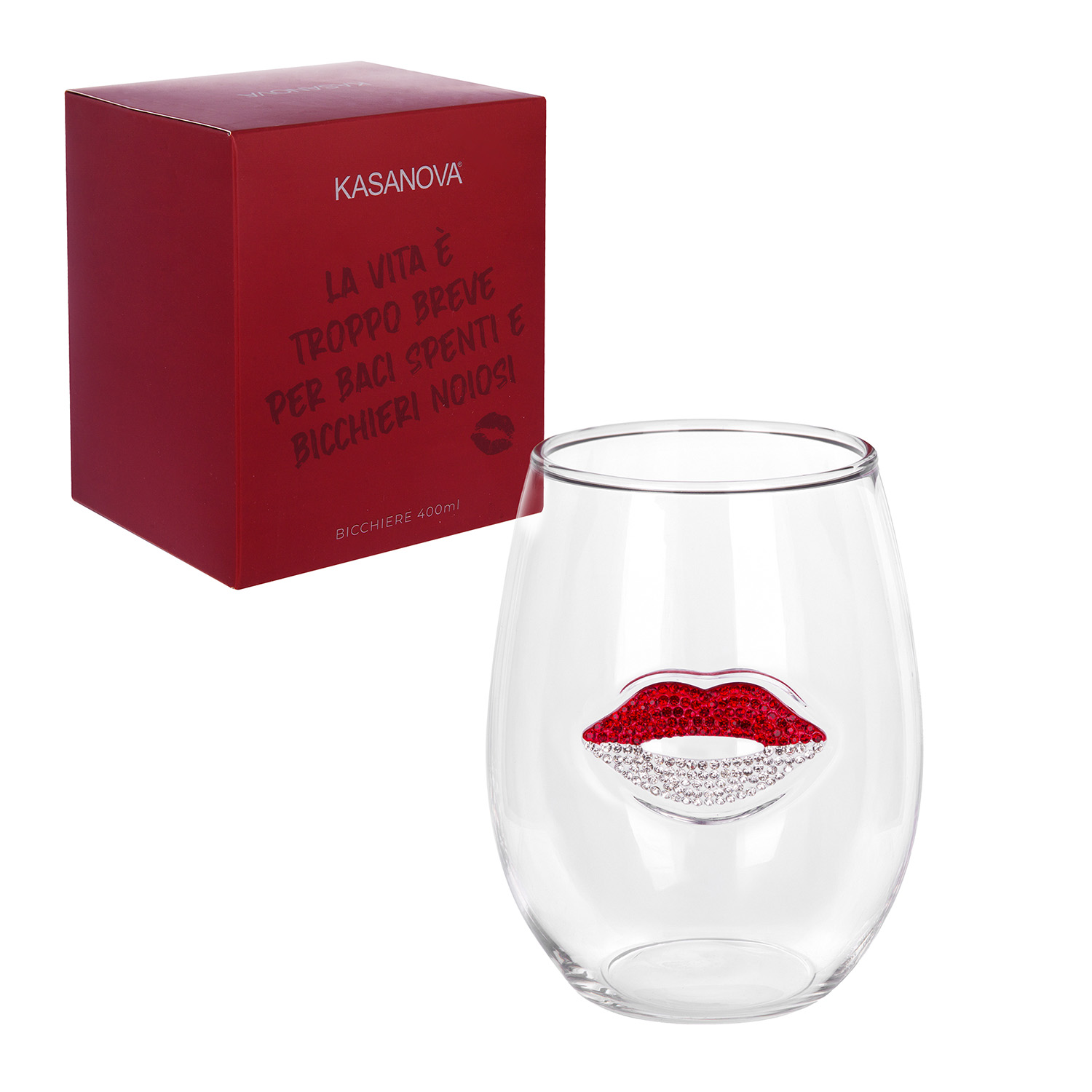 Bicchiera vetro labbra rosse bianche 400 ml
