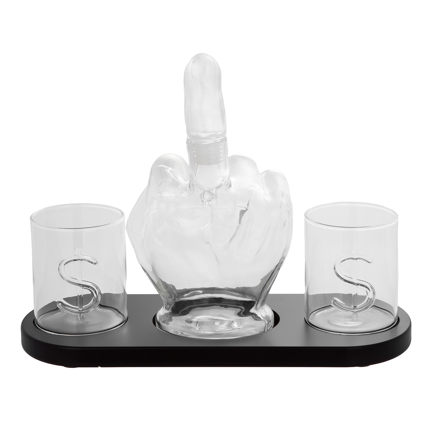 Set liquore bottiglia mano con 2 bicchieri