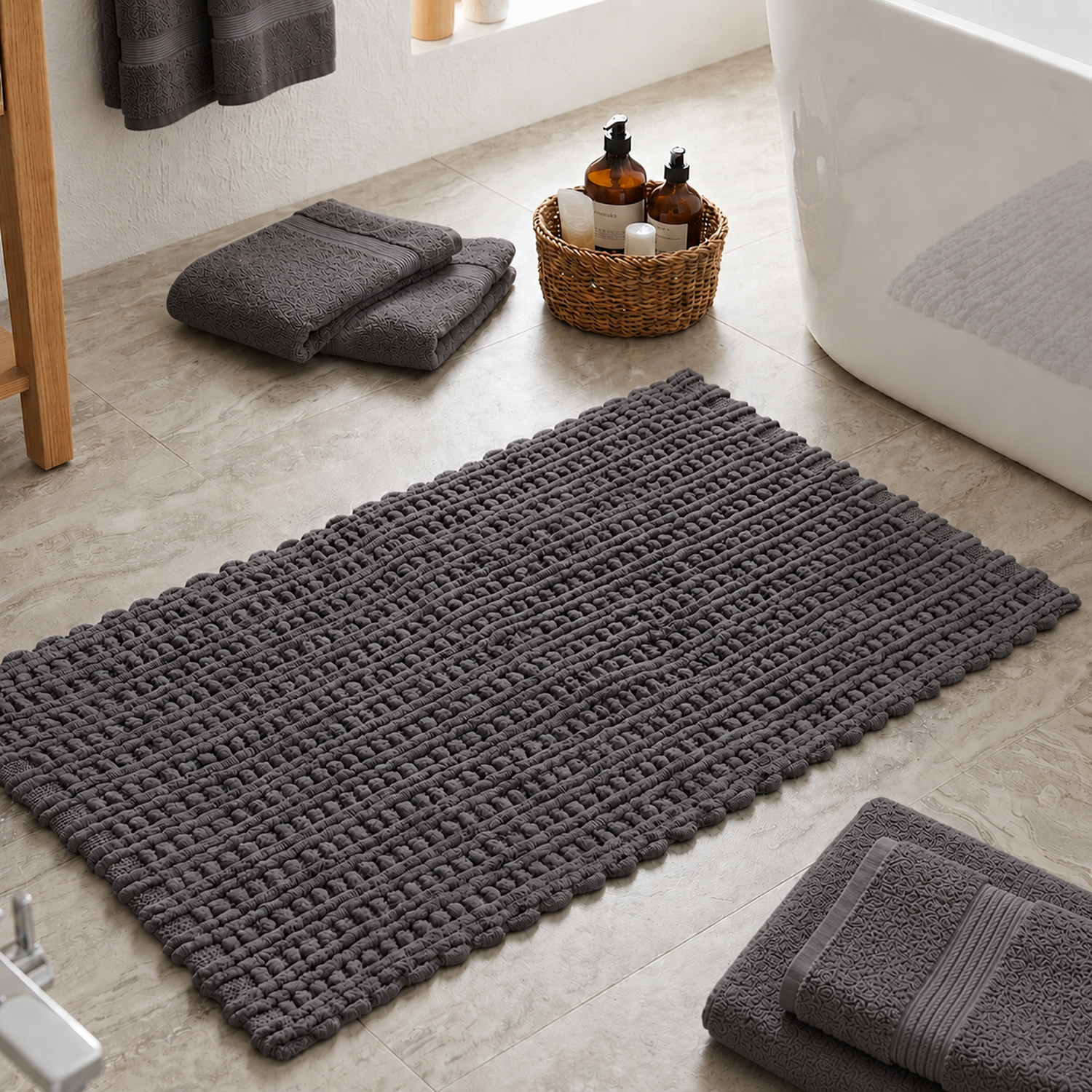Tappeto bagno ciniglia 60x110 cm grigio Rug