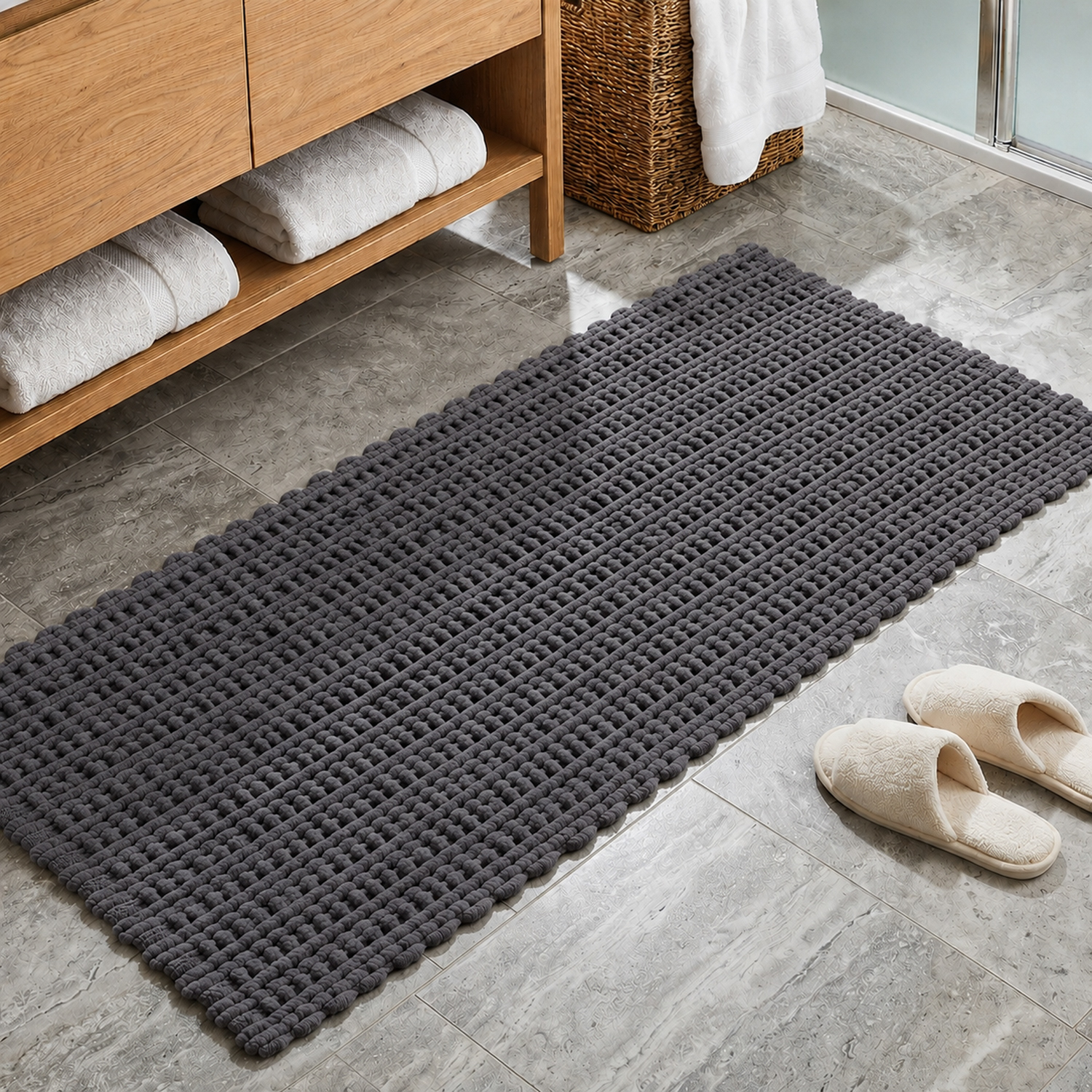Tappeto bagno ciniglia 60x130 cm grigio Rug