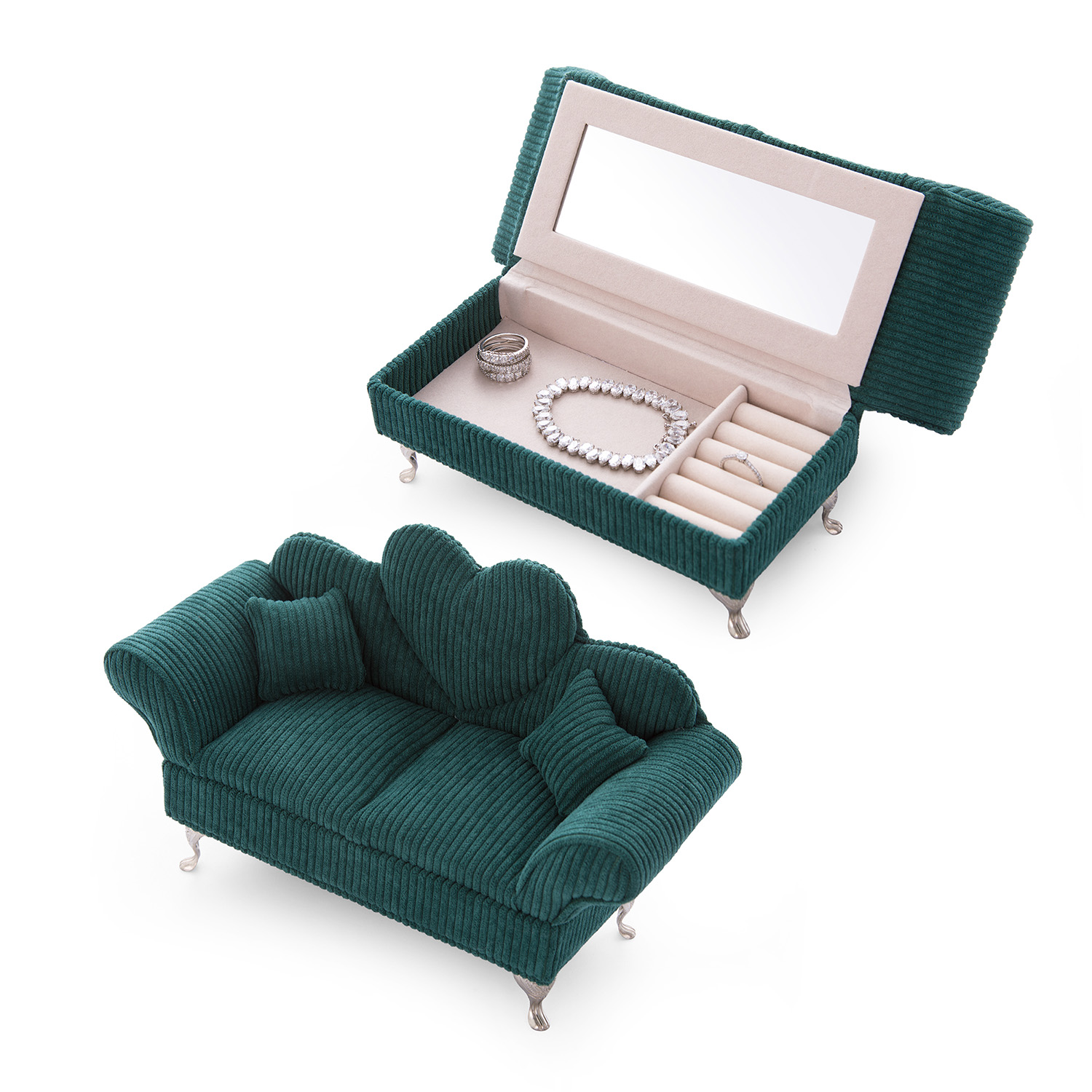 Divanetto portagioie verde 24x13x10 cm