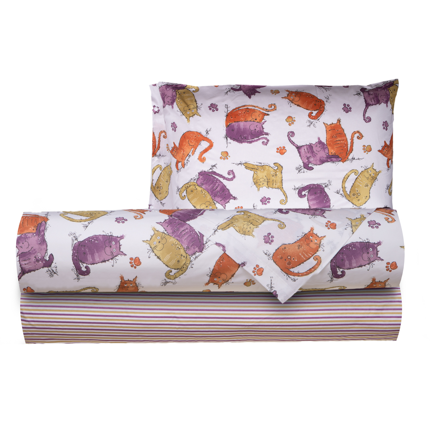 Completo letto una piazza e mezza gatti arancione