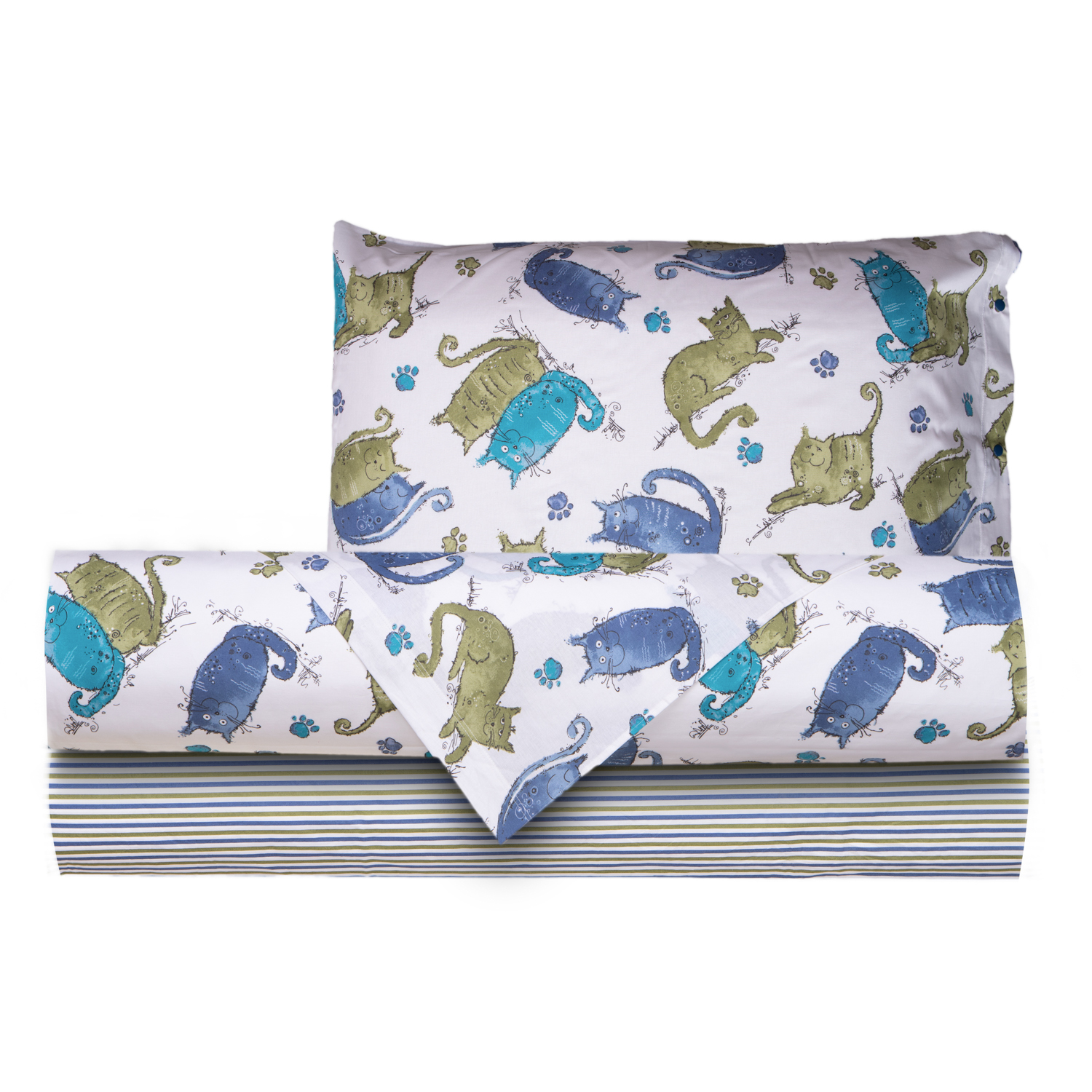 Completo letto singolo gatti azzurro SmartDecoHome...