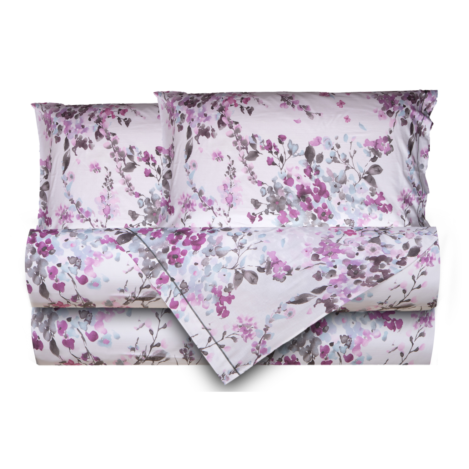 Completo letto matrimoniale fiori acquerello