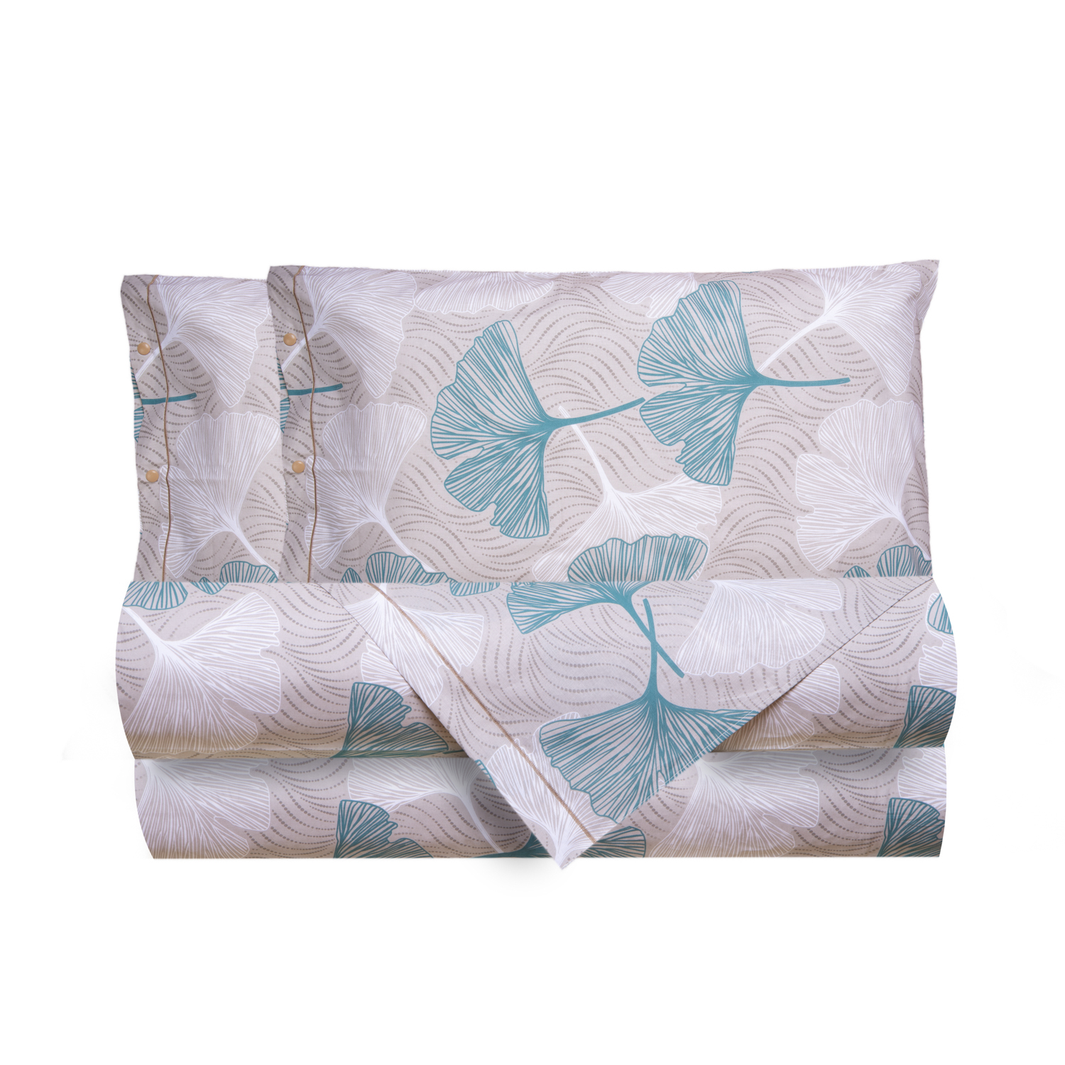 Completo letto matrimoniale foglie ginko azzurro