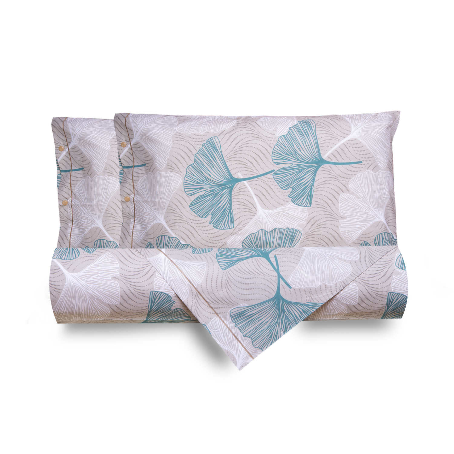 Parure copripiumino matrimoniale foglie gingko azzurro