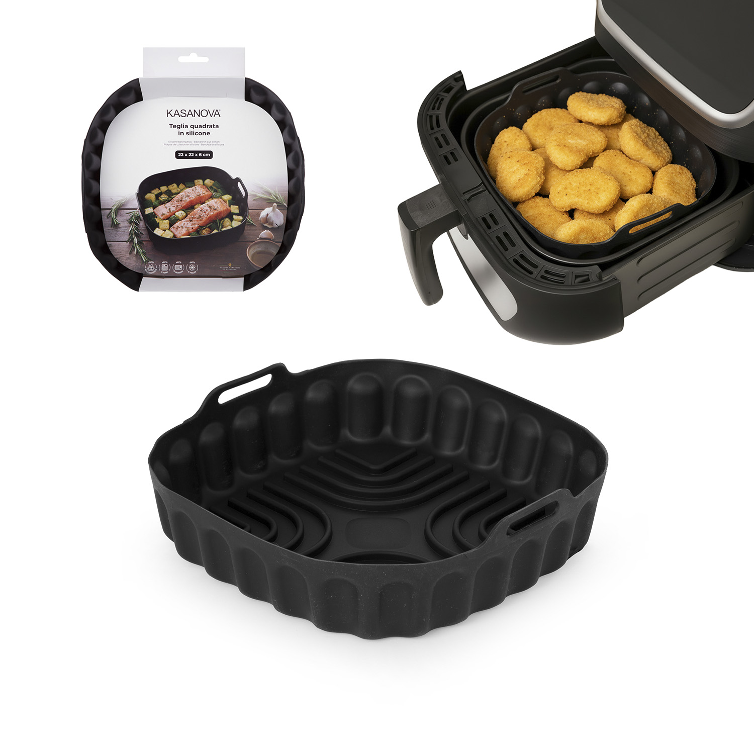 Teglia 22x22 cm silicone per friggitrice ad aria nera