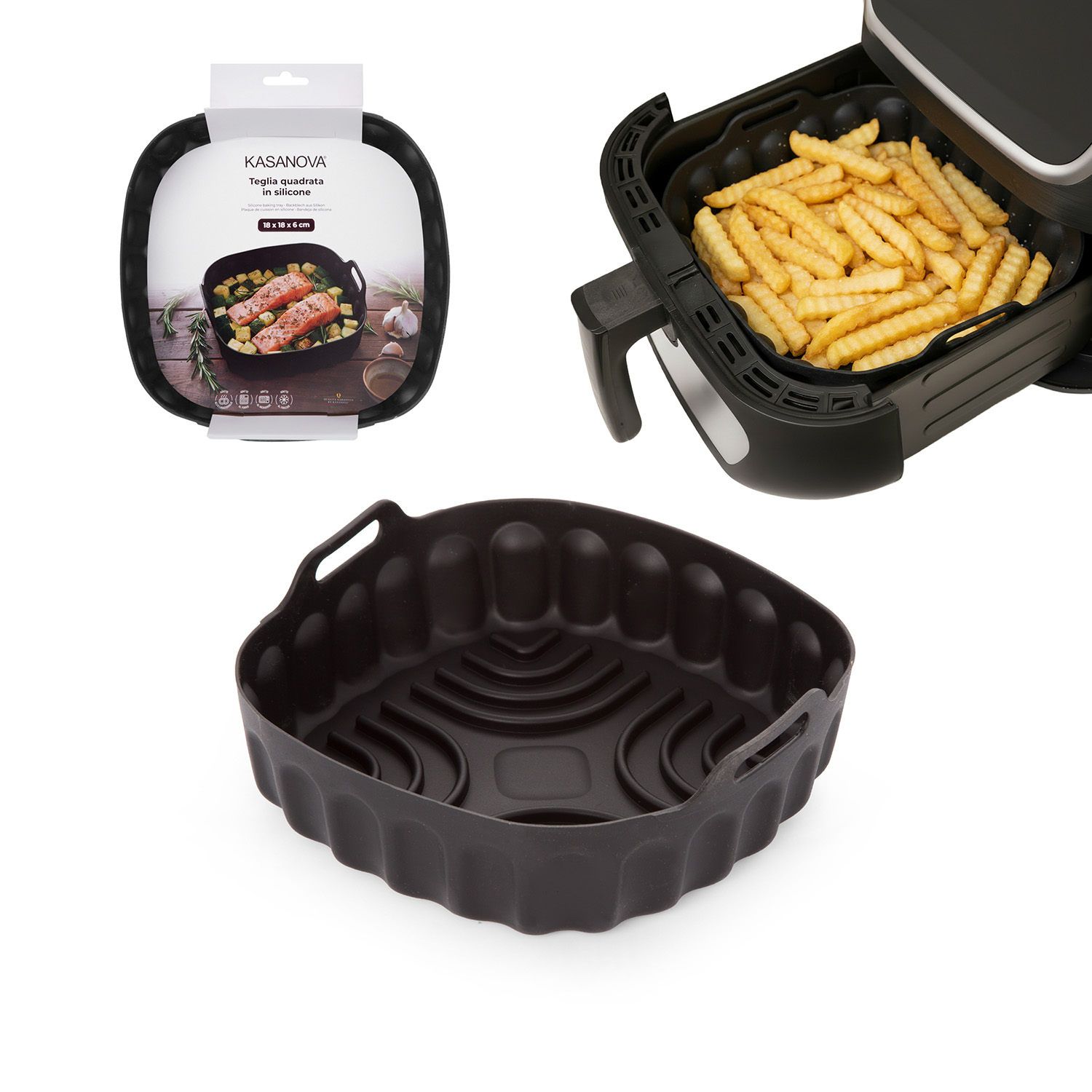 Teglia 18x18 cm silicone per friggitrice ad aria nera