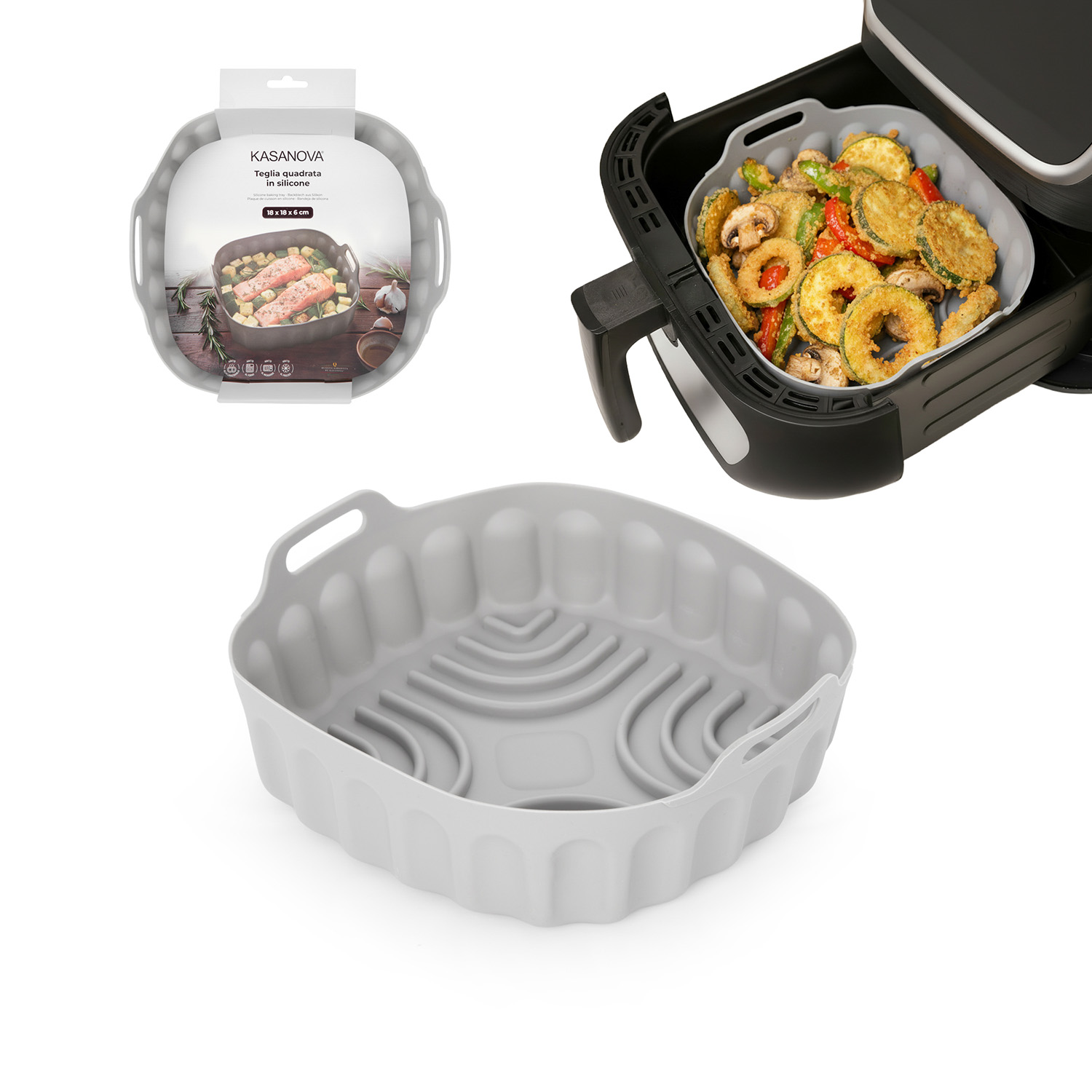 Teglia 18x18 cm silicone per friggitrice ad aria grigia