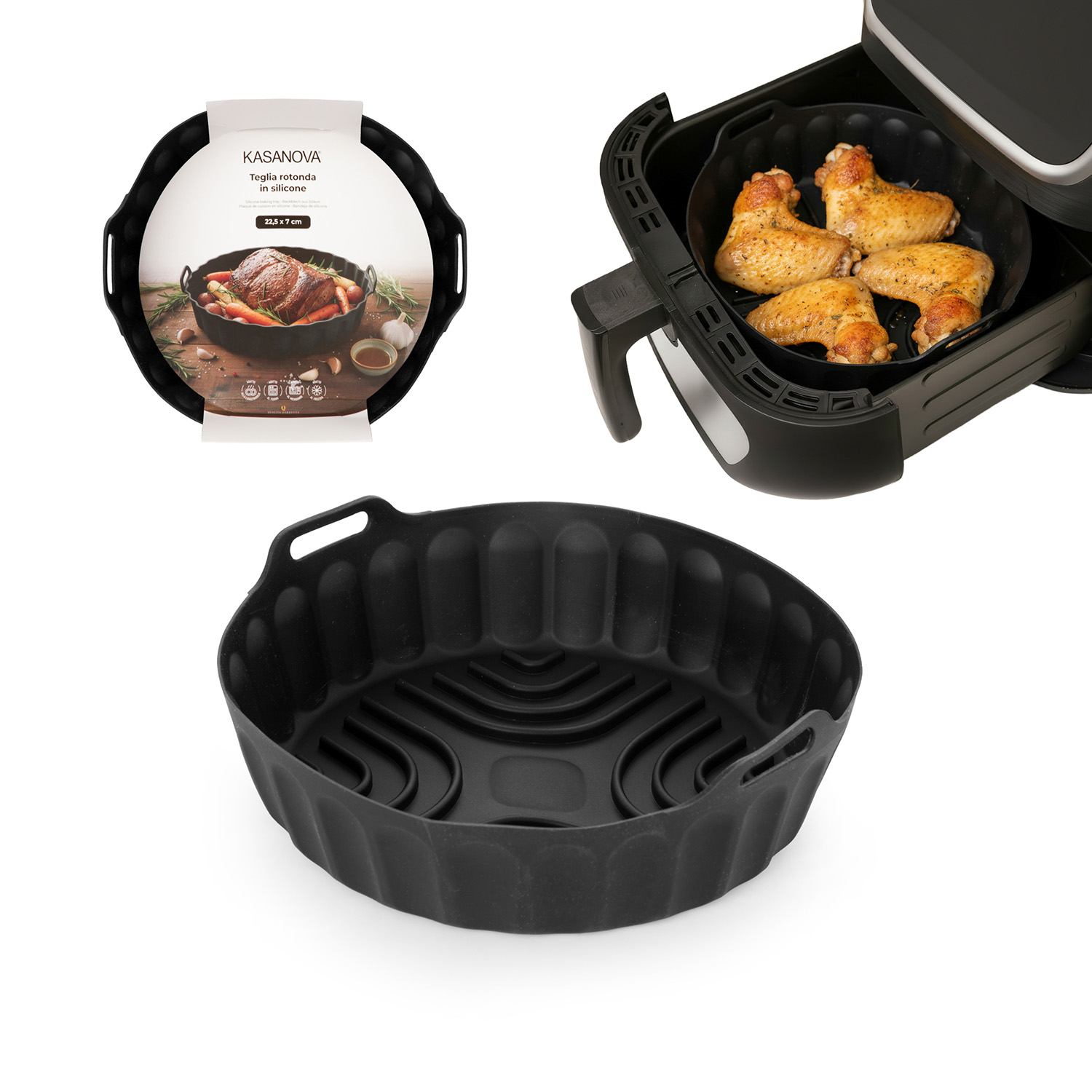 Teglia tonda 22,5 cm silicone per friggitrice ad aria nera