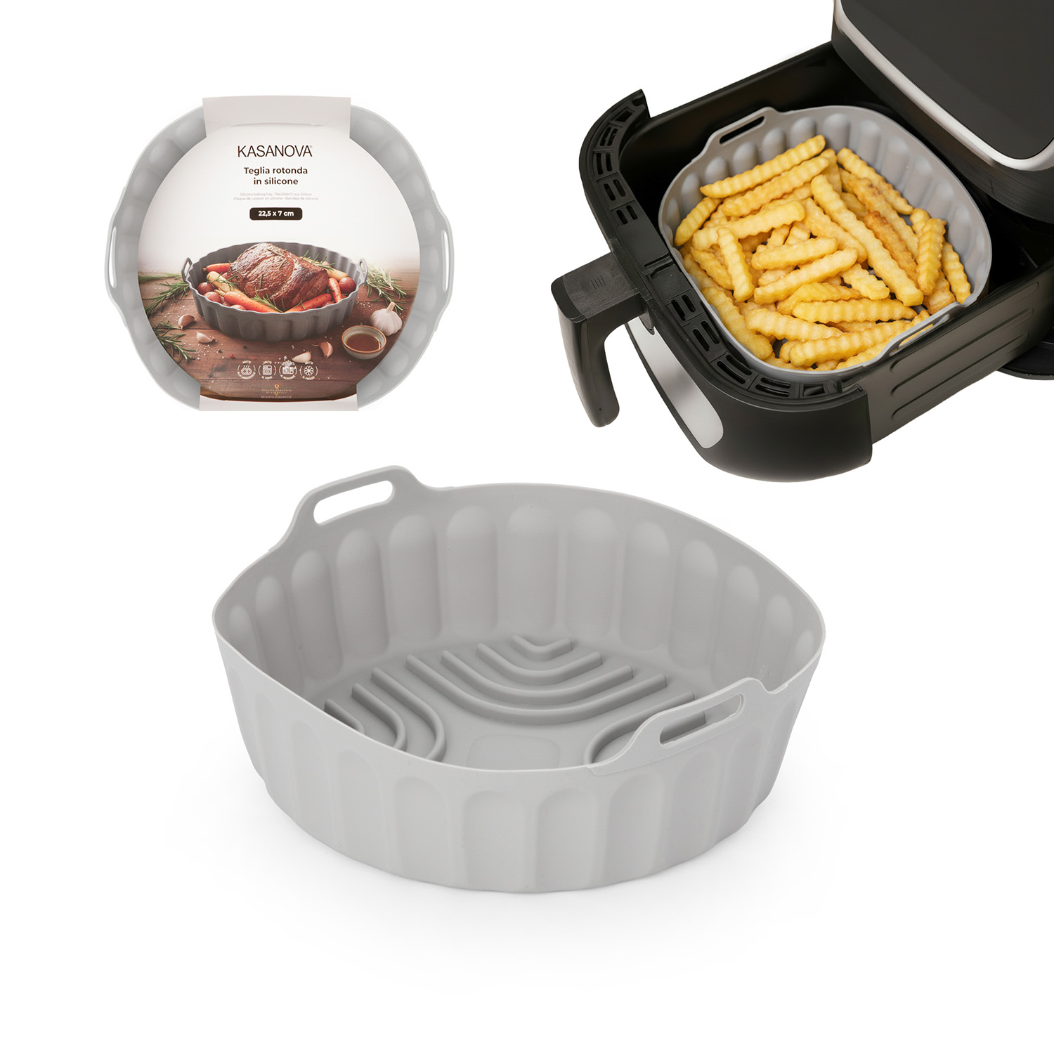 Teglia tonda 22,5 cm silicone per friggitrice ad aria grigia