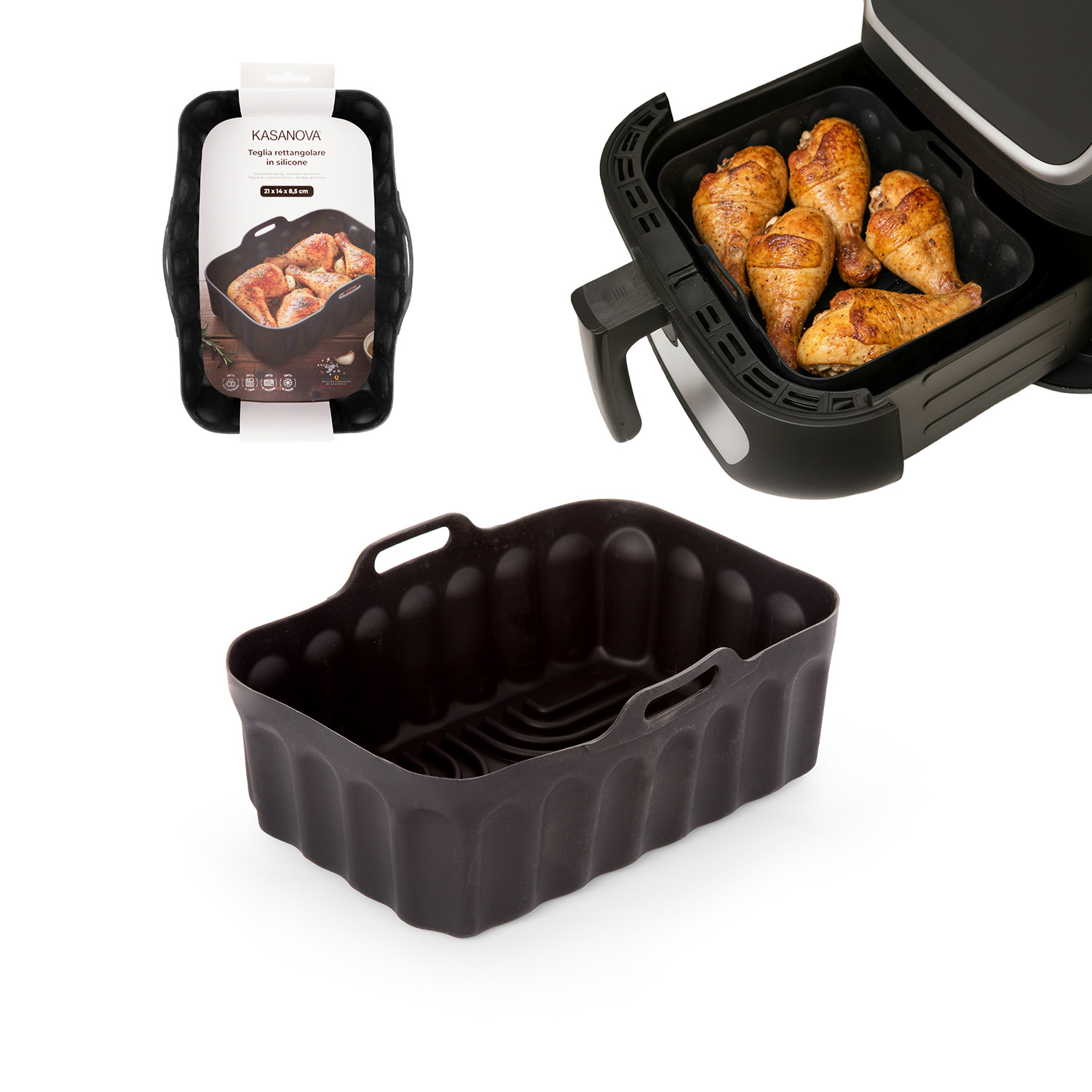 Teglia 21x14 cm silicone per friggitrice ad aria nera