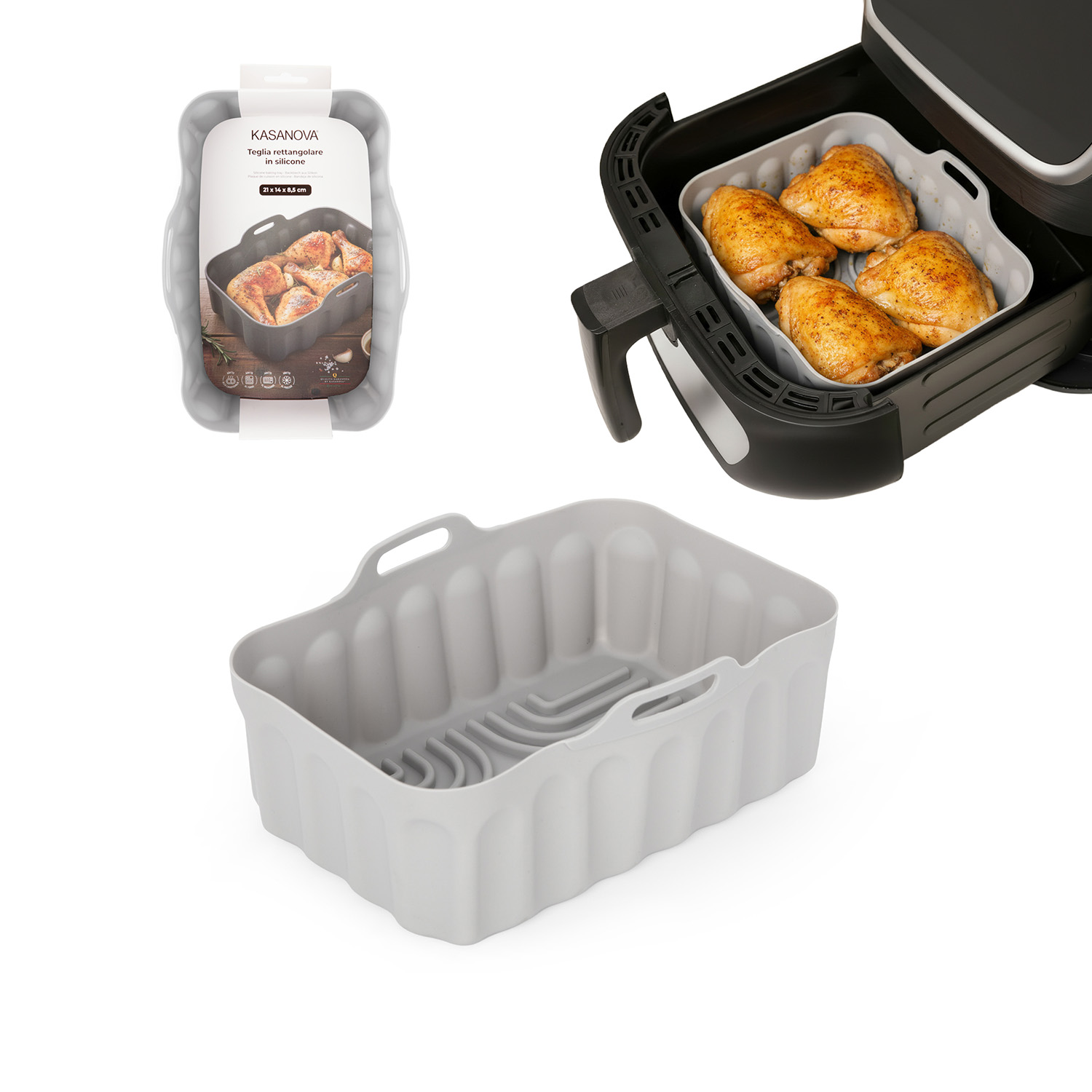 Teglia 21x14 cm silicone per friggitrice ad aria grigia