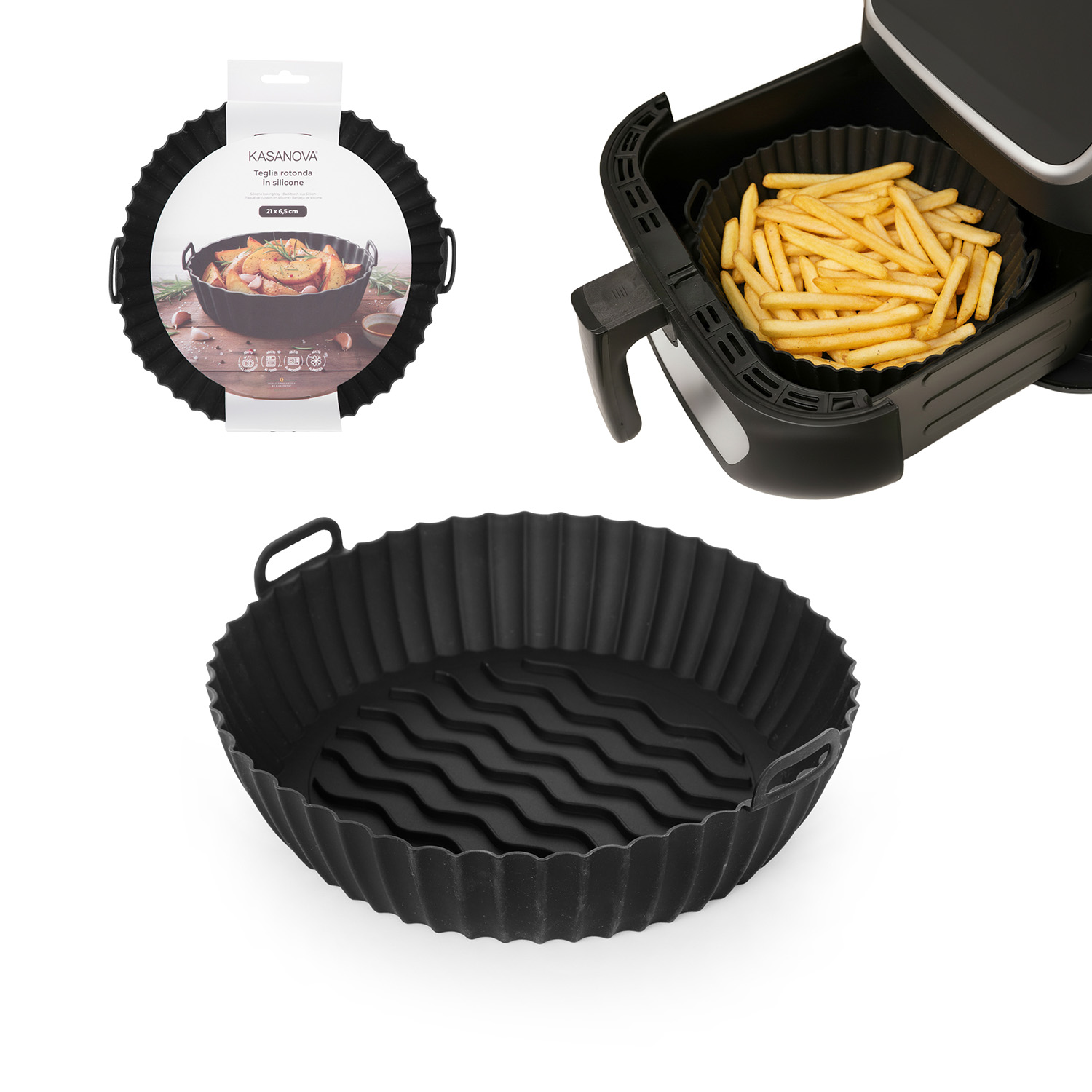 Teglia tonda 21 cm silicone per friggitrice ad aria nera