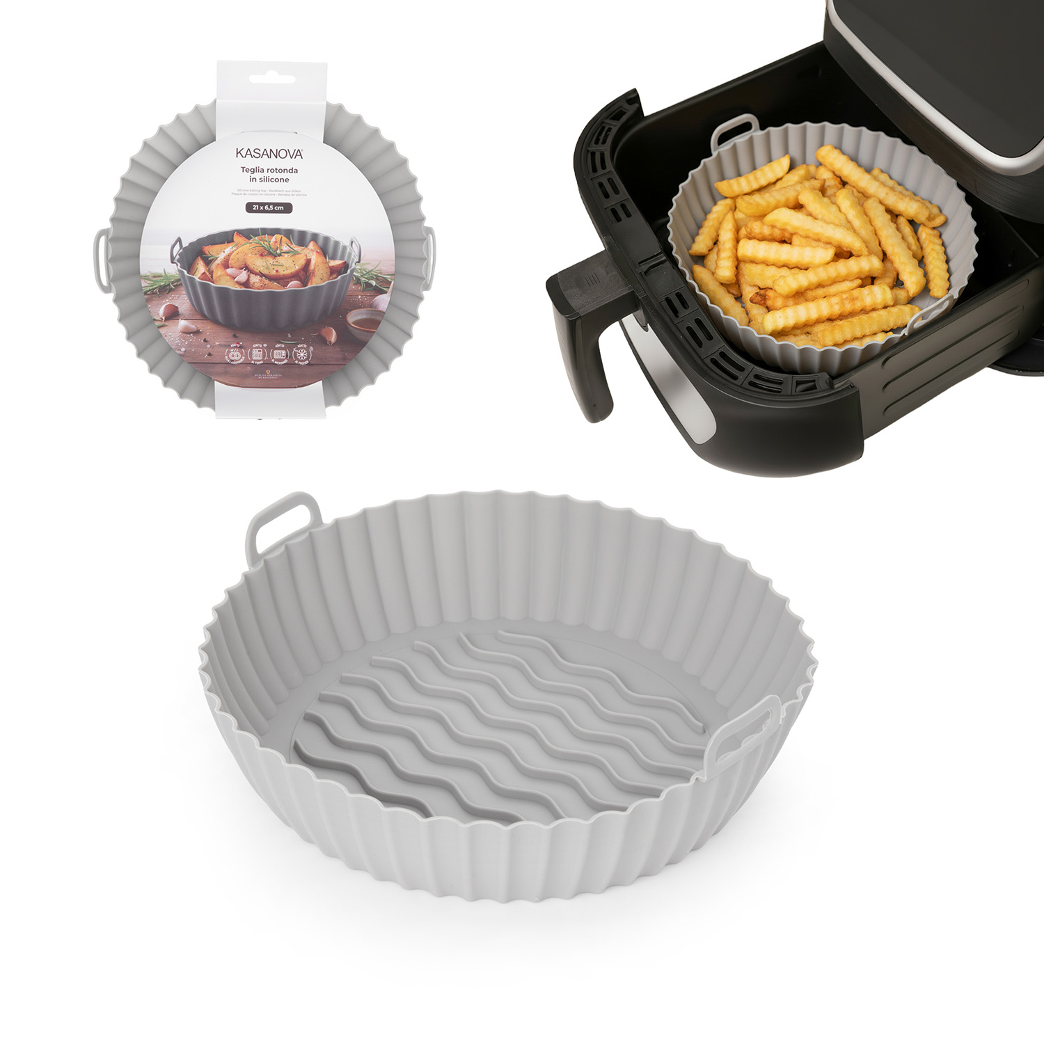 Teglia tonda 21 cm silicone per friggitrice ad aria grigia
