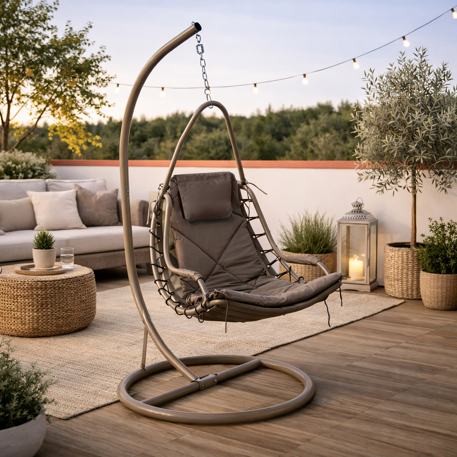 Dondolo cuscino e struttura caffè in ferro