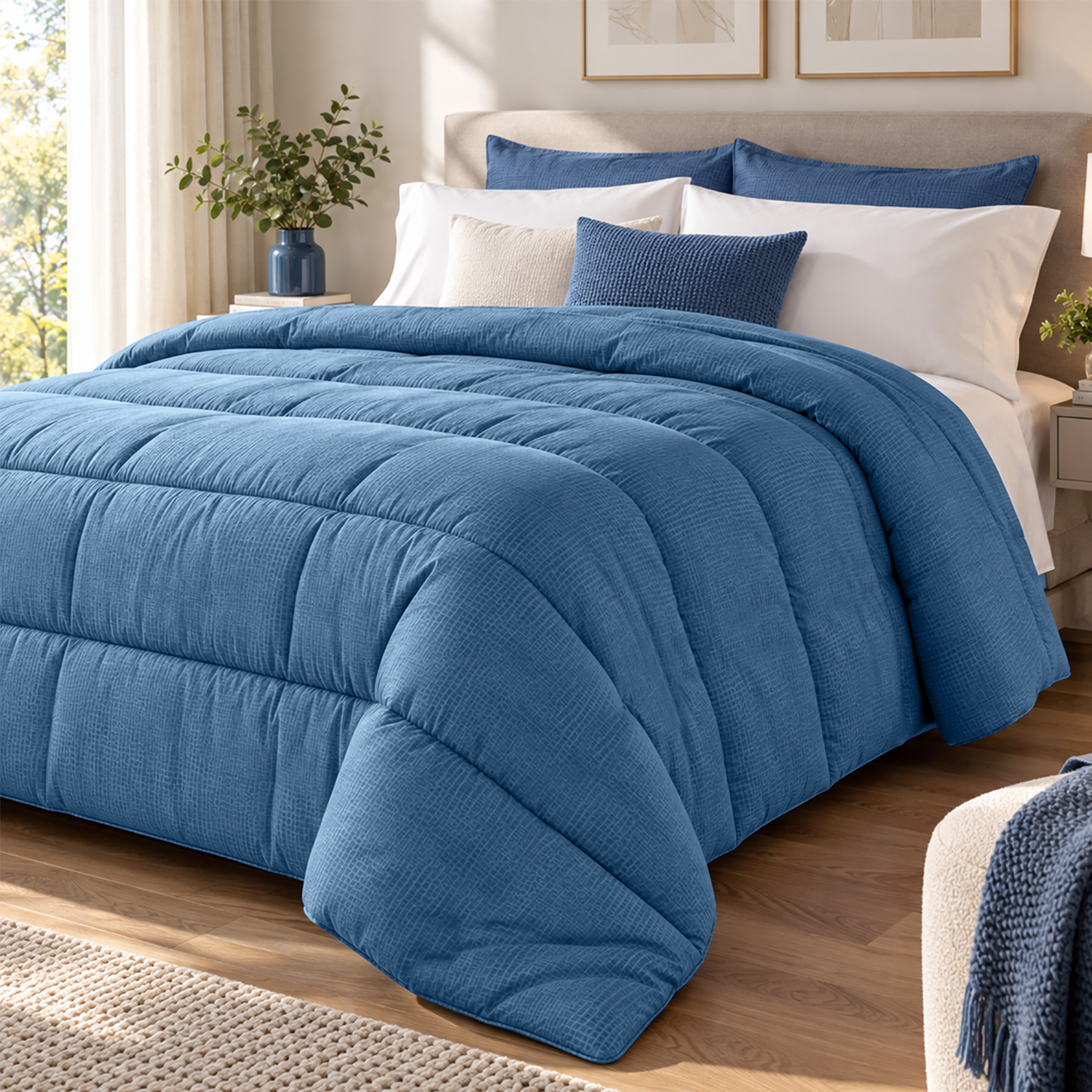 Trapunta invernale matrimoniale embossed blu
