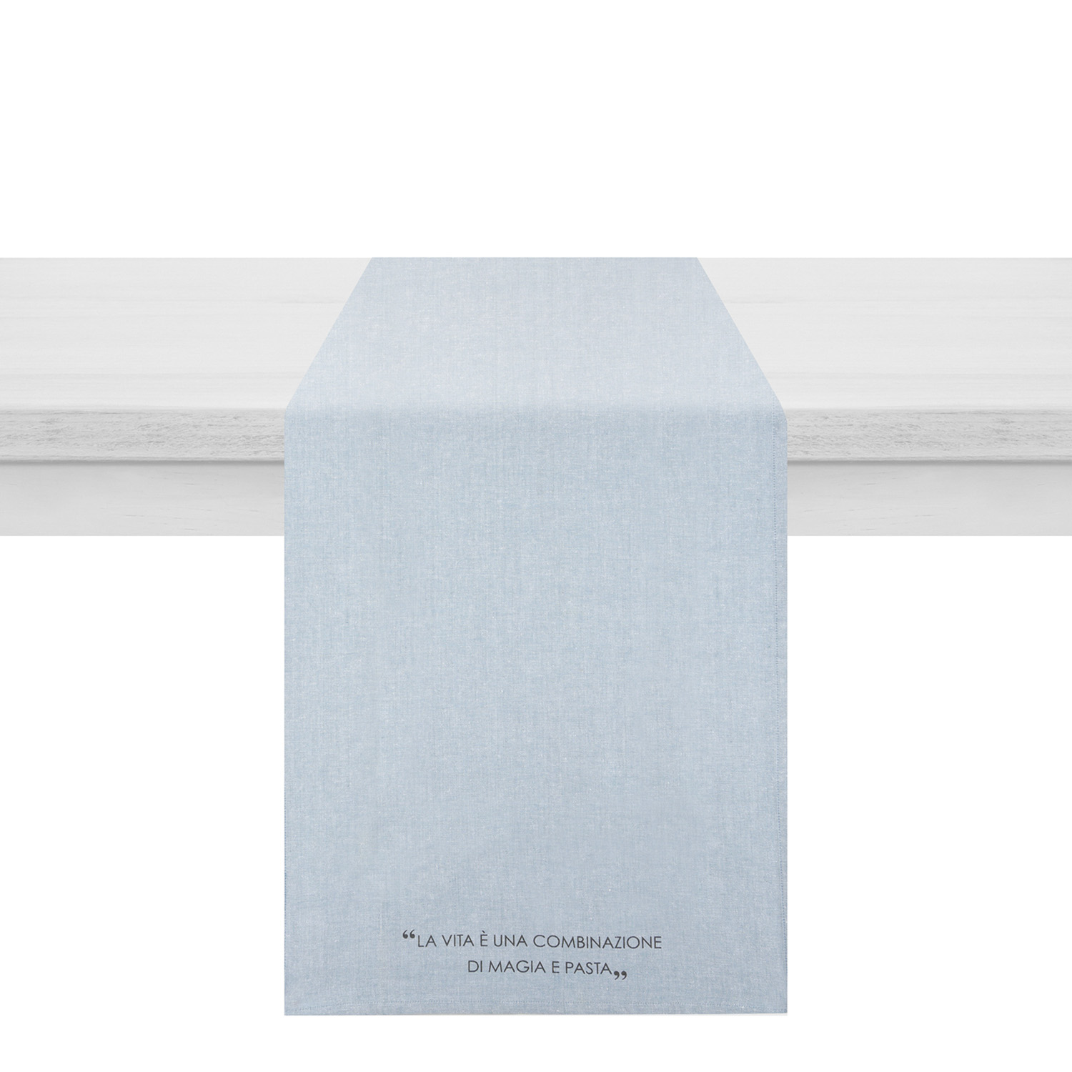 Runner 45x140 cm ottanio con scritta in misto cotone