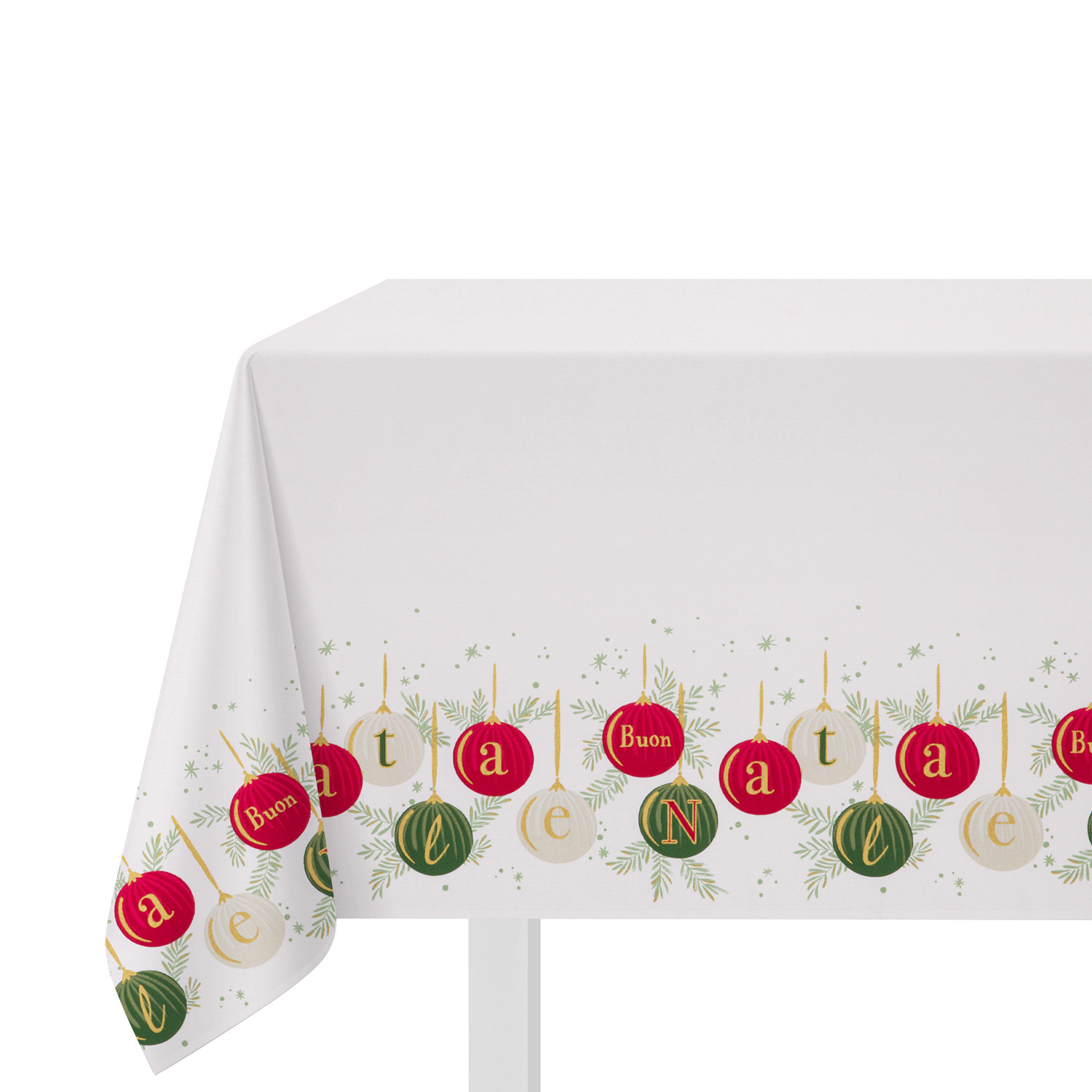 Tovaglia natalizia bianca palline rosse e verdi