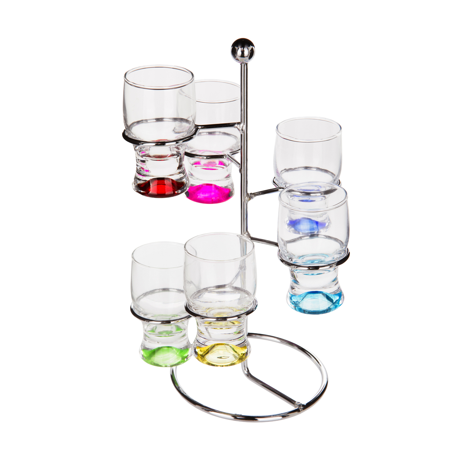 Set 6 bicchierini liquore vetro colorati con stand