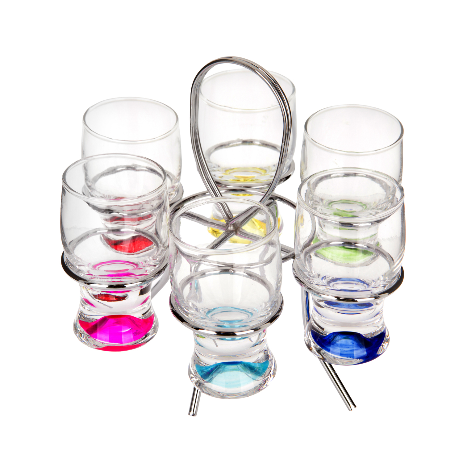 Set 6 bicchierini liquore vetro colorati stand ad anello