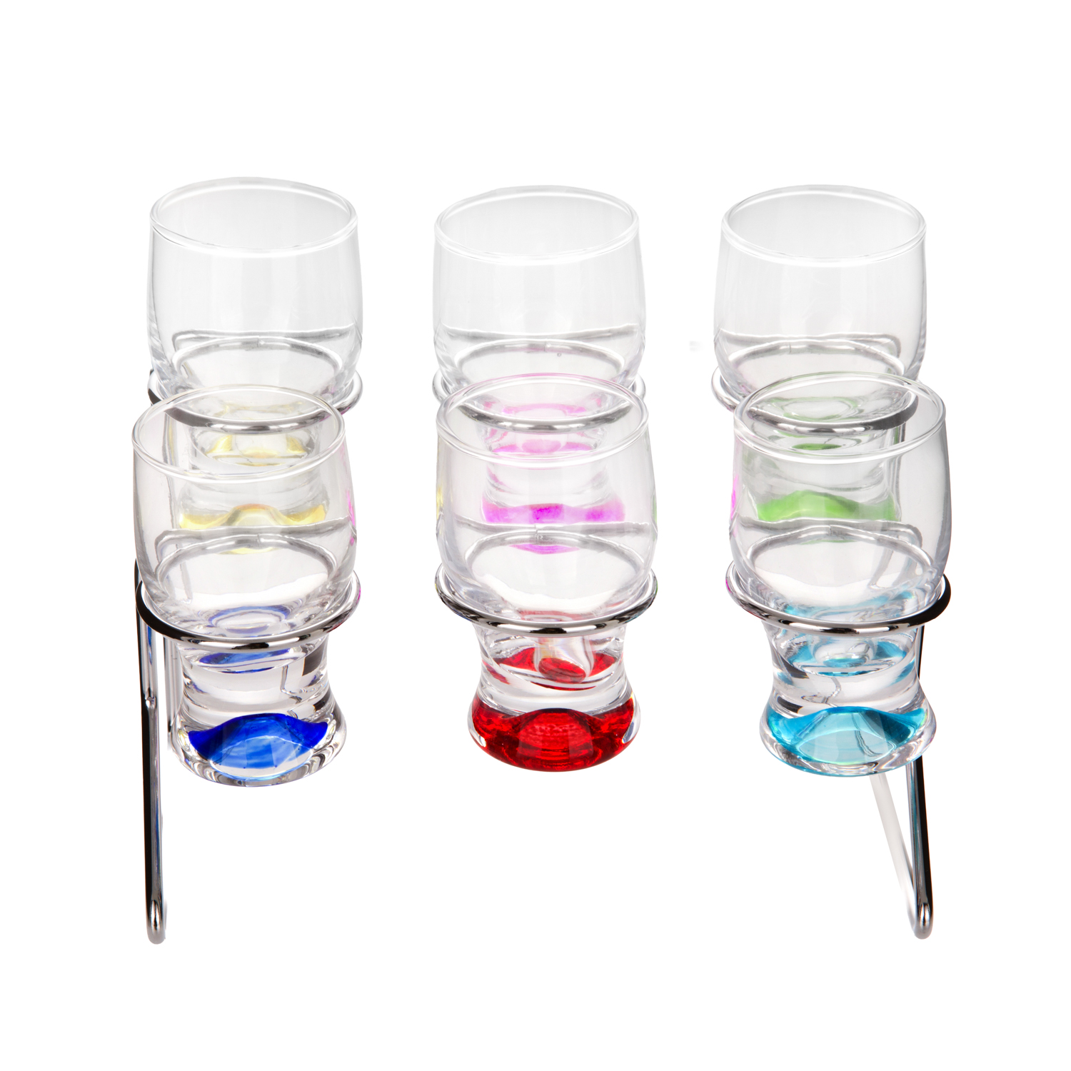 Set 6 bicchierini liquore vetro colorati stand