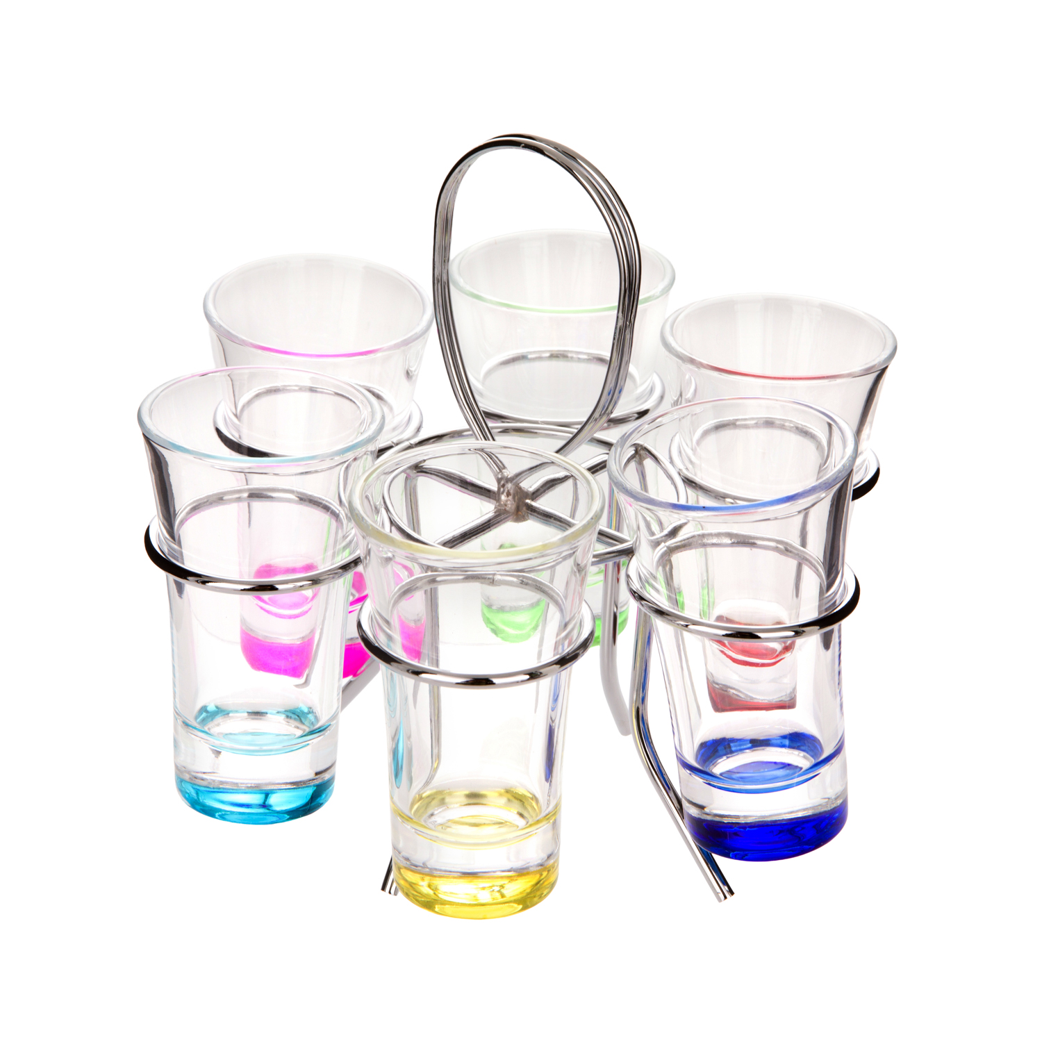 Set 6 bicchierini liquore vetro colorati con stand ad anello