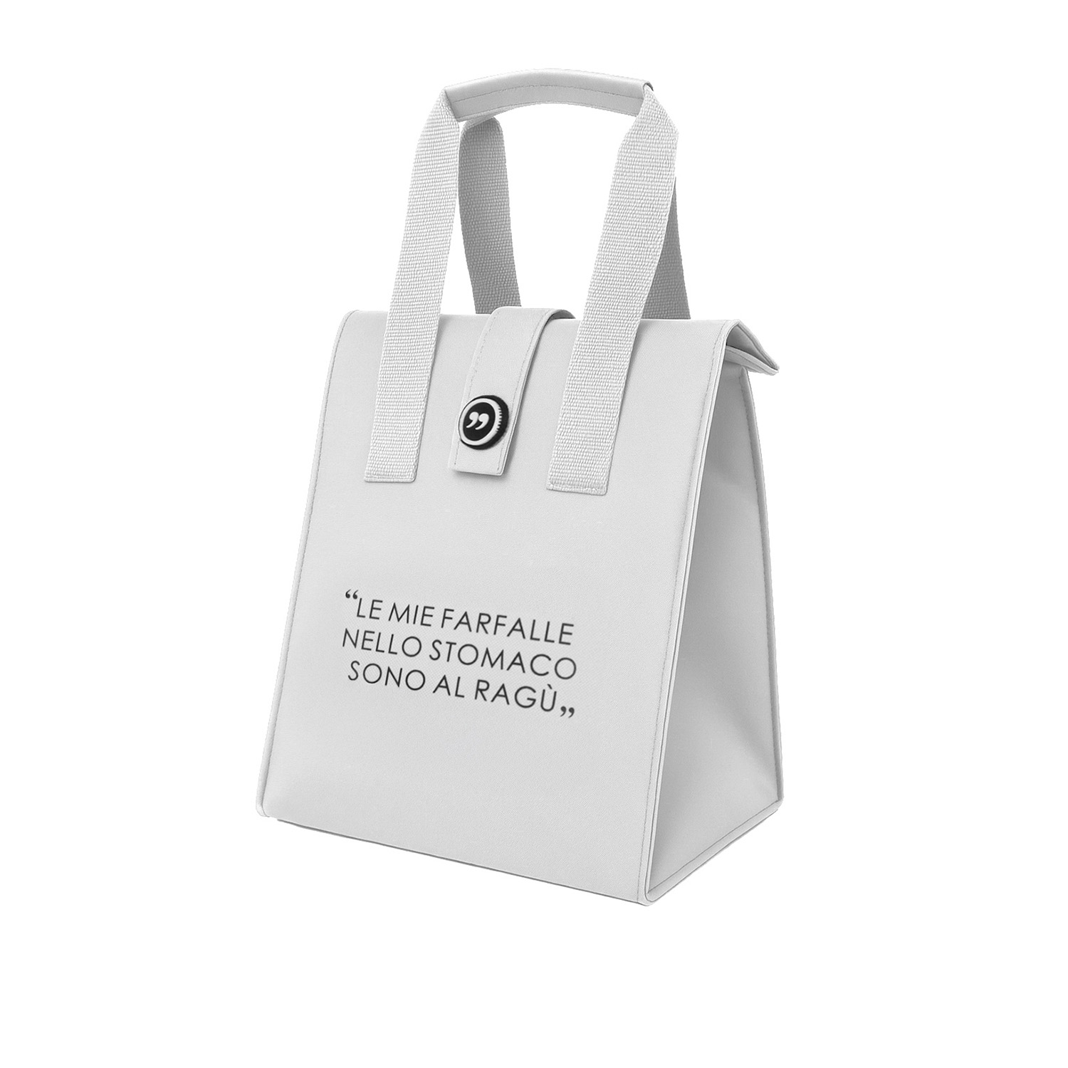 Borsa porta pranzo termica 12 L grigo chiaro con scritta