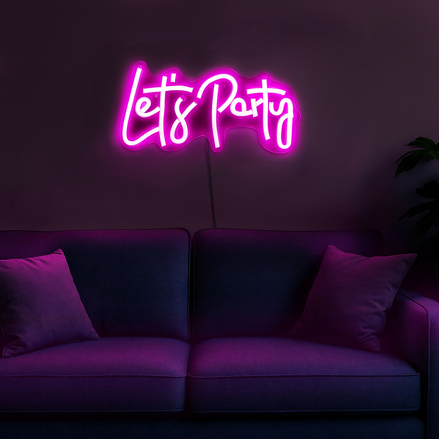 Scritta Neon Rosa "Let's Party" da Parete USB