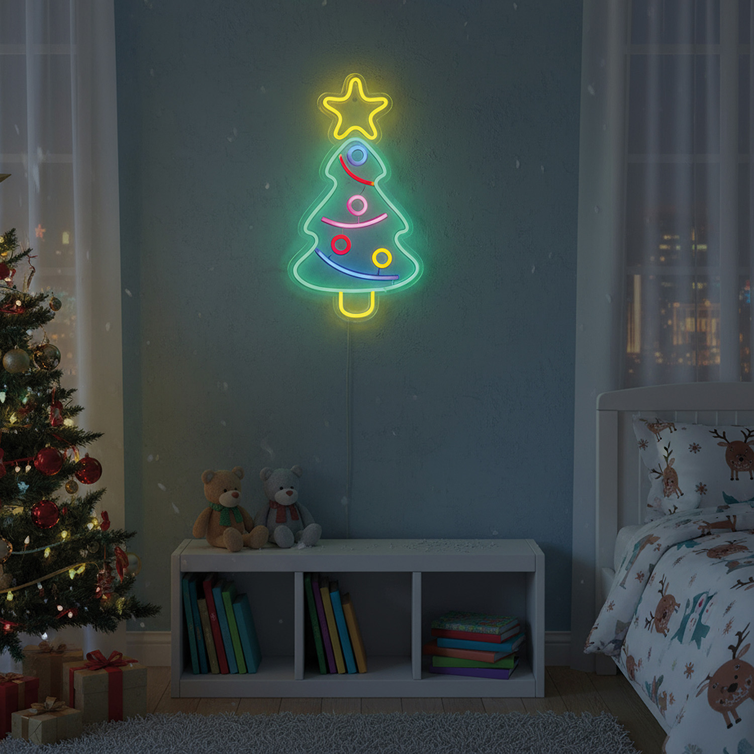 Luce neon albero Natale da parete