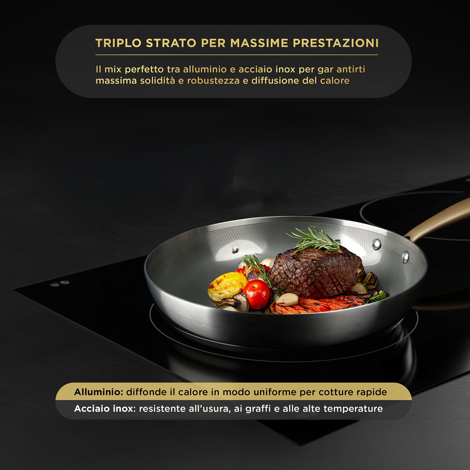 Padella 24 cm triplo strato Tri Ply - Gold oro 8059976249496 | eBay