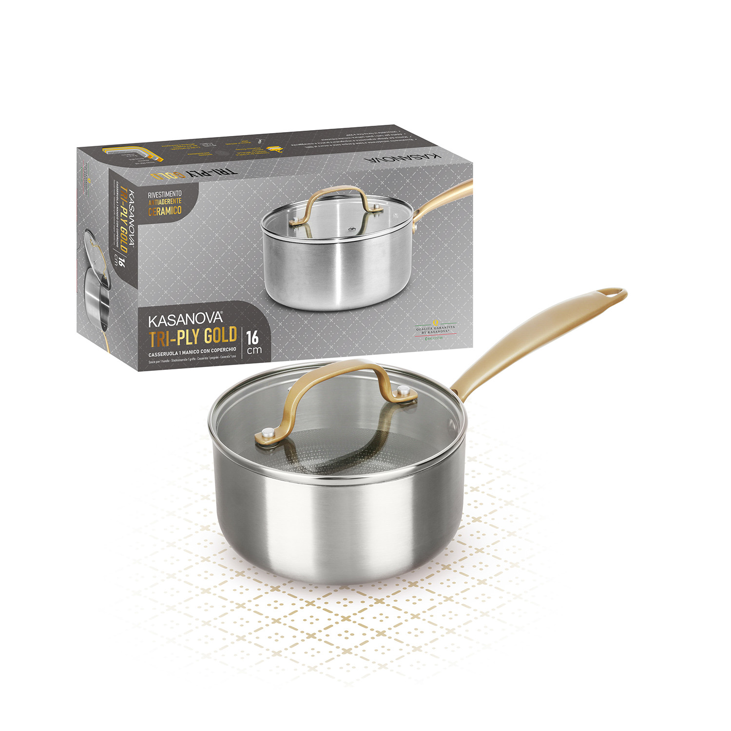 Casseruola 16 cm triplo strato Tri Ply - Gold con coperchio