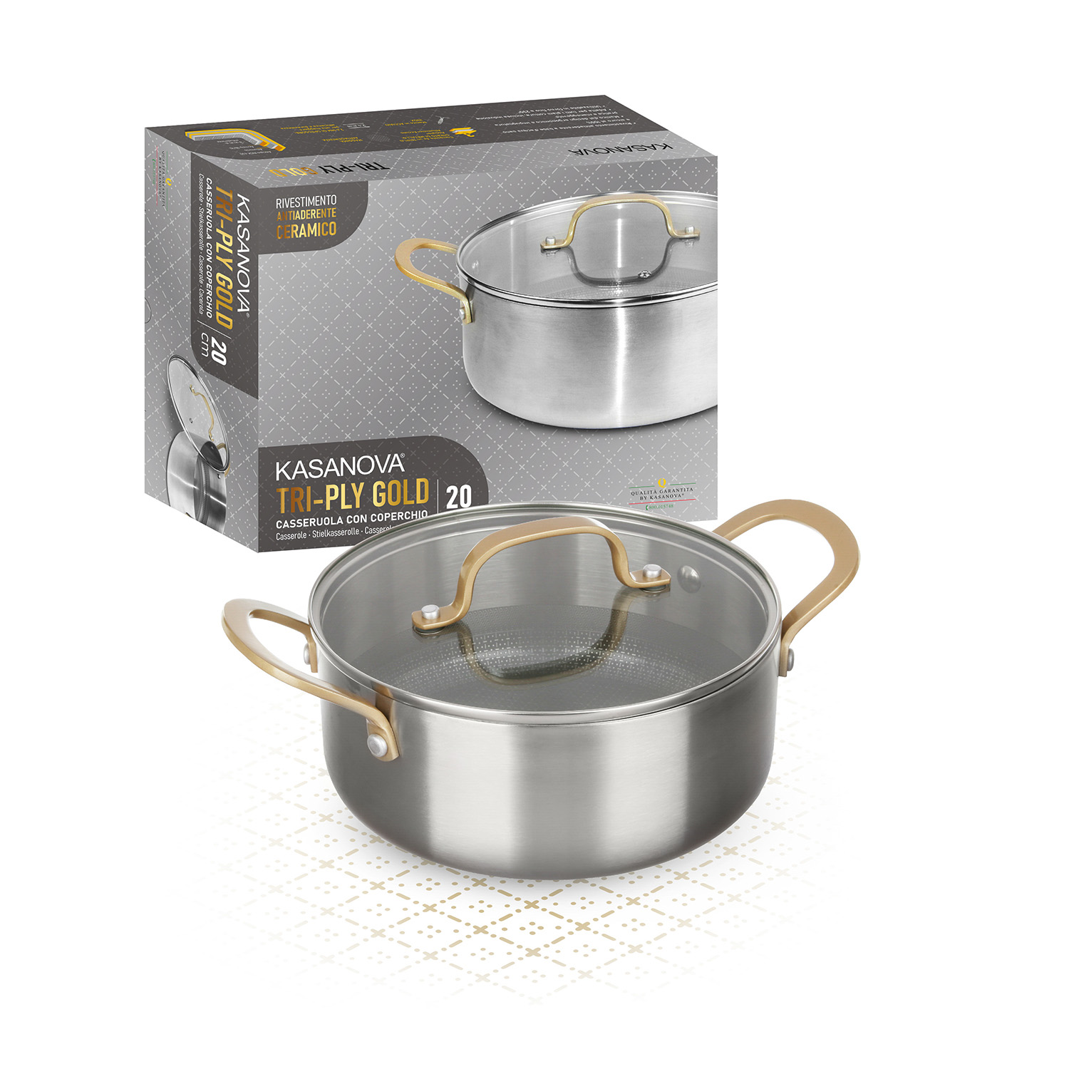 Casseruola 20 cm triplo strato Tri Ply - Gold con coperchio