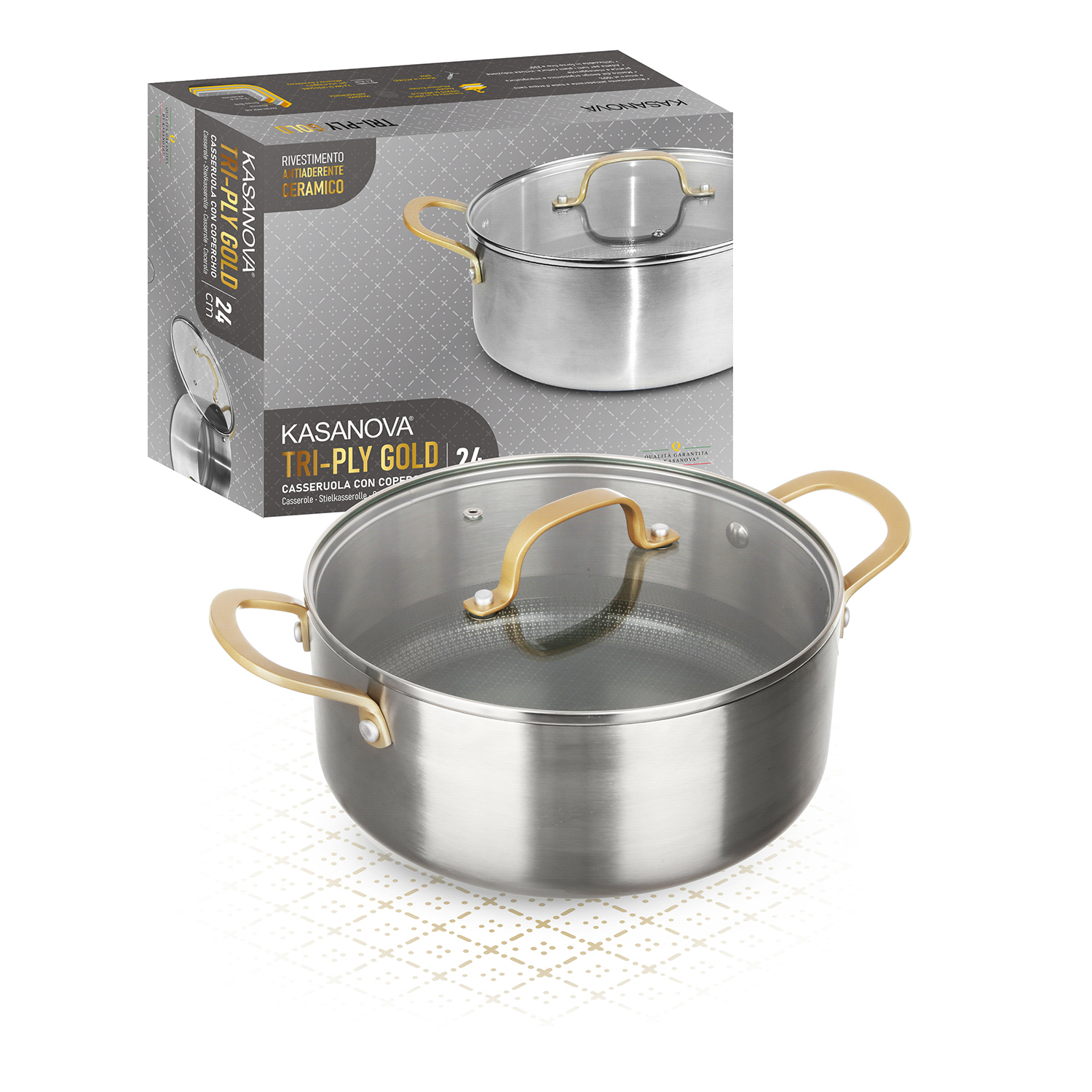 Casseruola 24 cm triplo strato Tri Ply - Gold con coperchio