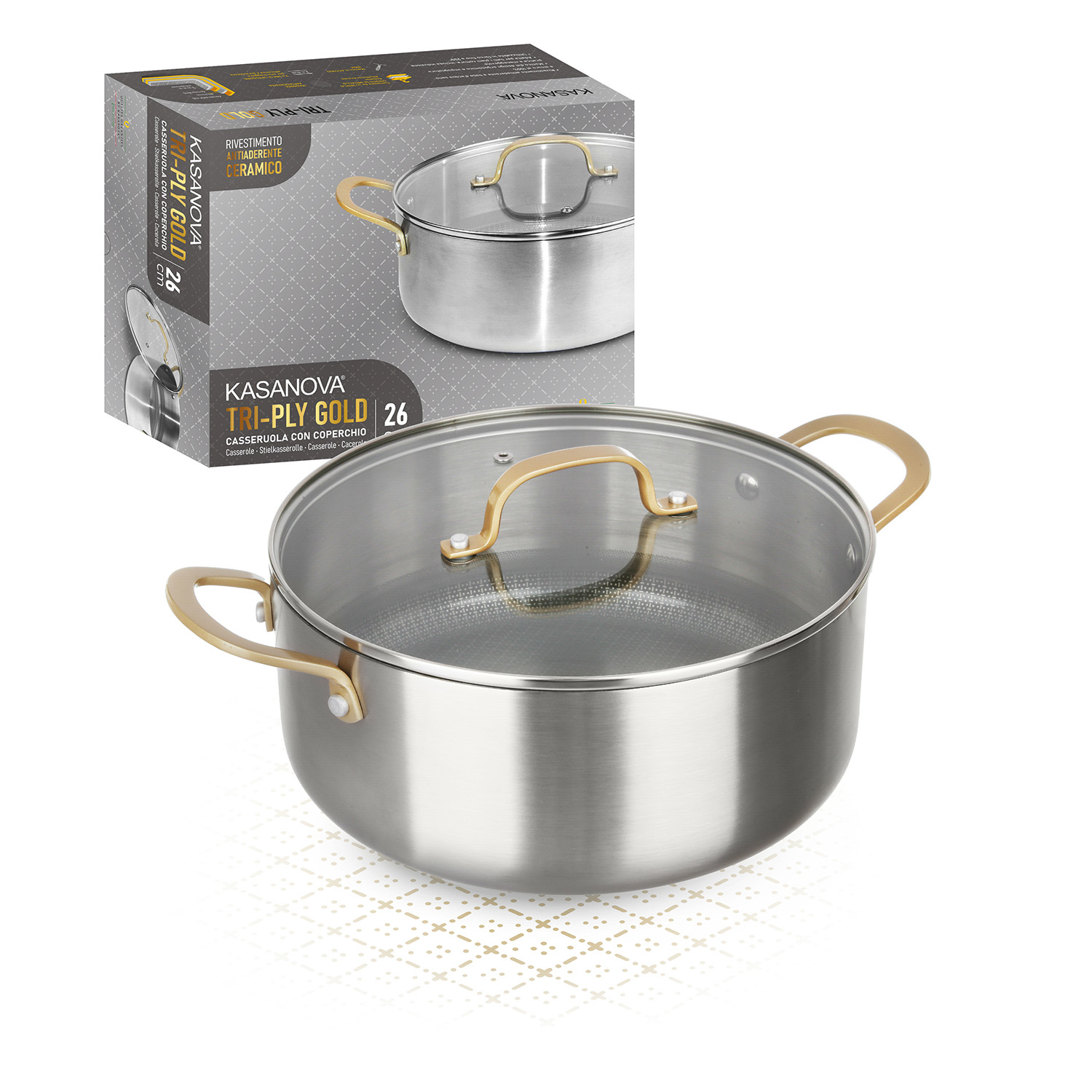 Casseruola 26 cm triplo strato Tri Ply - Gold con coperchio
